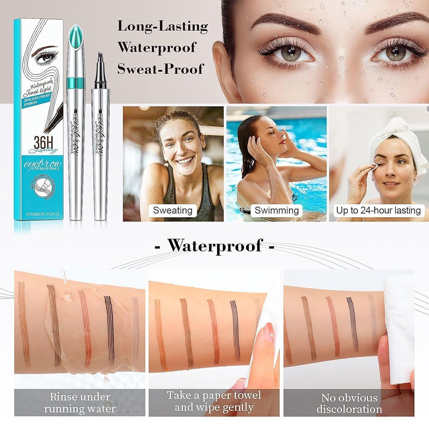 Microblading Eyebrow Pen - Long-Lasting 4 Fork Tip Tattoo Pencil | Dark Brown, Easy to Use Eyebrow Brush