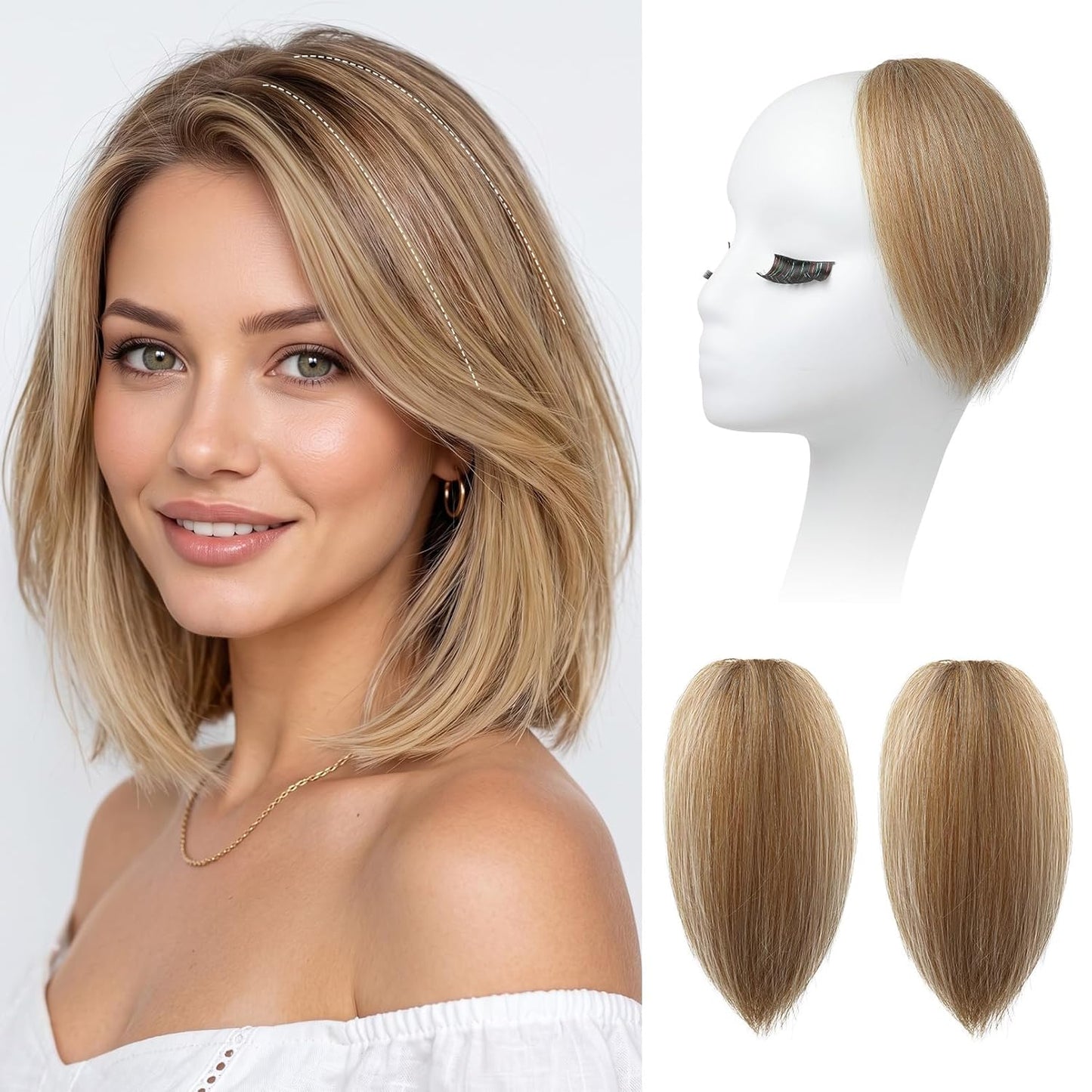 REECHO Clip In Hair Volumizer - Short Thick Hairpieces for Extra Volume | Light Brown with Blonde Highlights, 8 Inch (Pack of 2)
