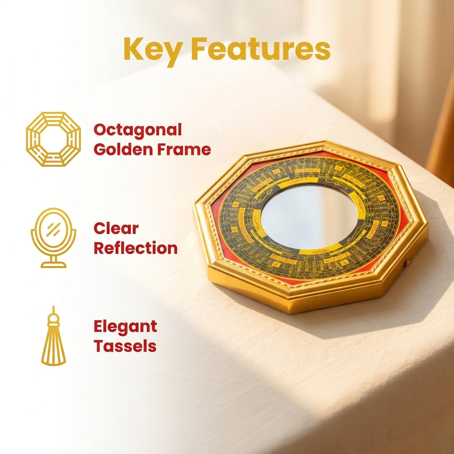 CNYTPE Feng Shui Bagua Mirror with Five Emperor Coins & Wu Lou