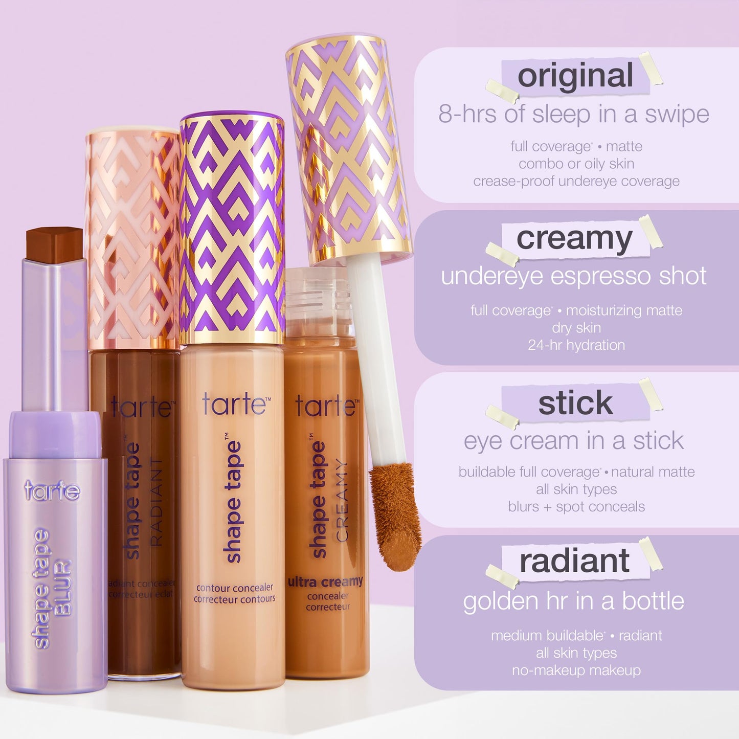 tarte shape tape blur concealer stick - Full Coverage Crease-Proof Makeup, Diamond-Shaped Precision Tip for Instant Eye Lift Effect, 50% Skin-loving Ingredients, Vegan & Cruelty-Free full size, 60W