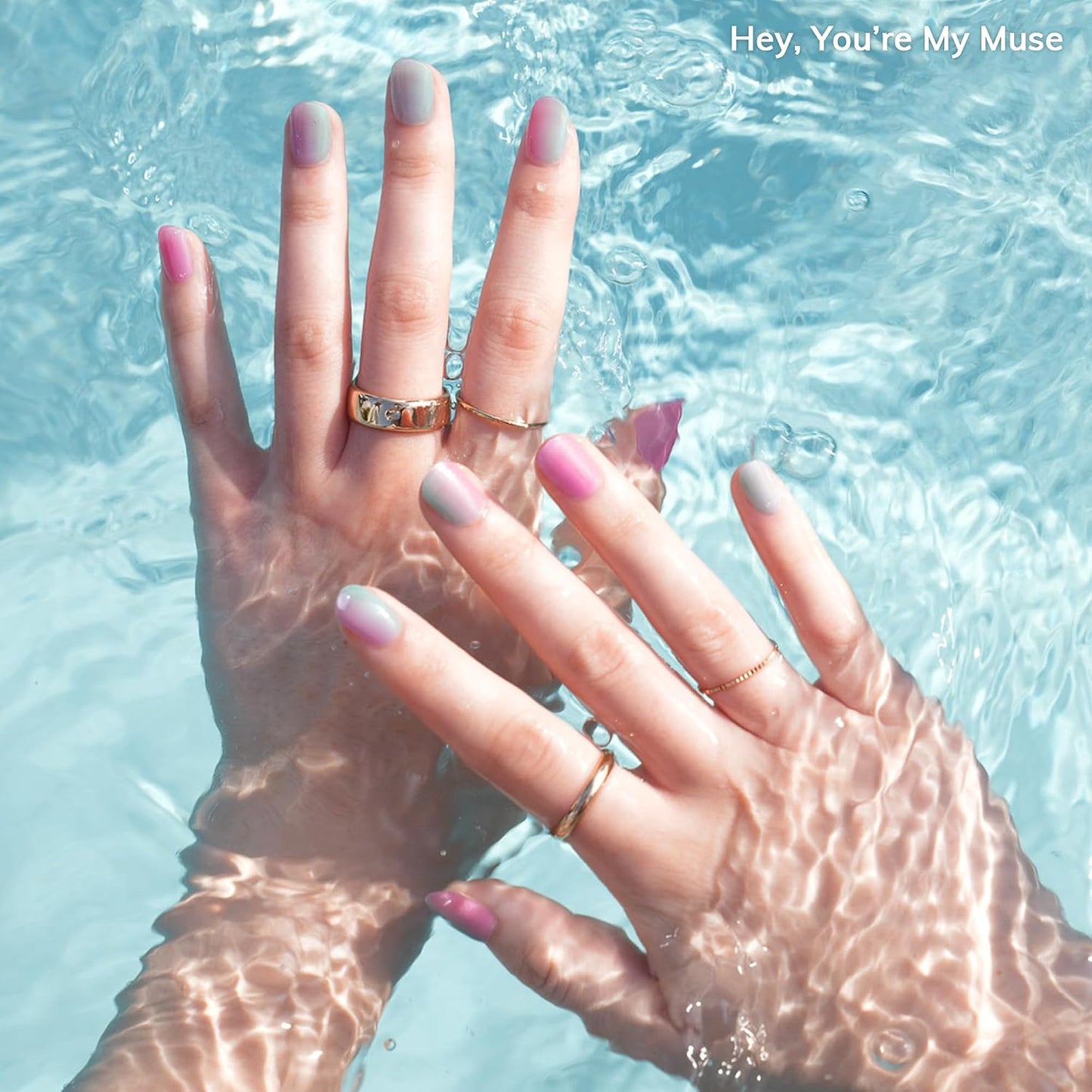Semi Cured Gel Nail Strips - Easy Apply & Remove, Salon Quality | Pink Rainbow Design | 28 Strips, 2 Prep Pads, Nail File & Stick
