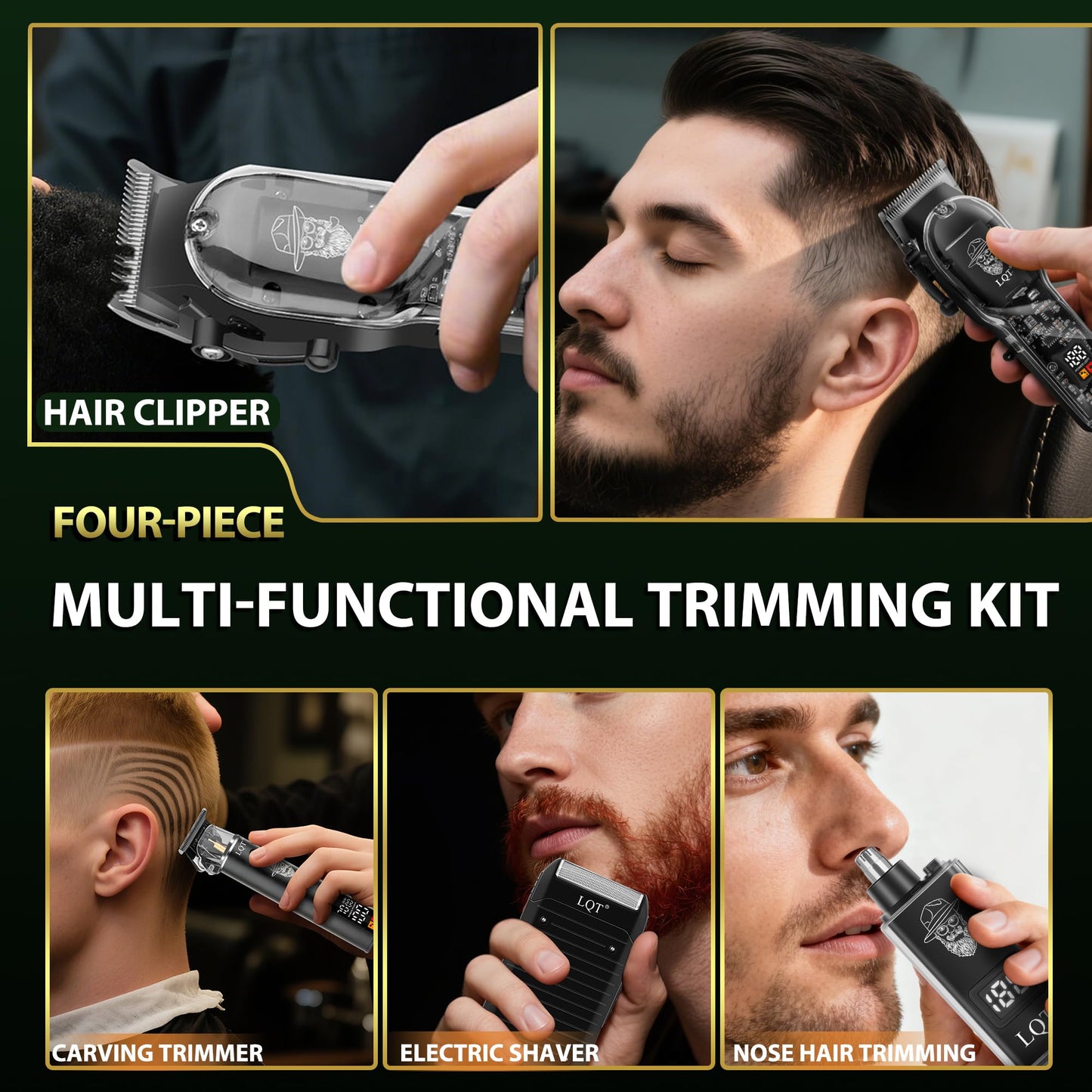 LQT Professional Barber Kit for Men,Cordless Hair Clipper, Beard Trimmer, Foil Shaver,Nose Hair Trimmer Set, Transparent Design, LED Display,Home Grooming Tools,Gifts for Men, Father's Day & Holidays