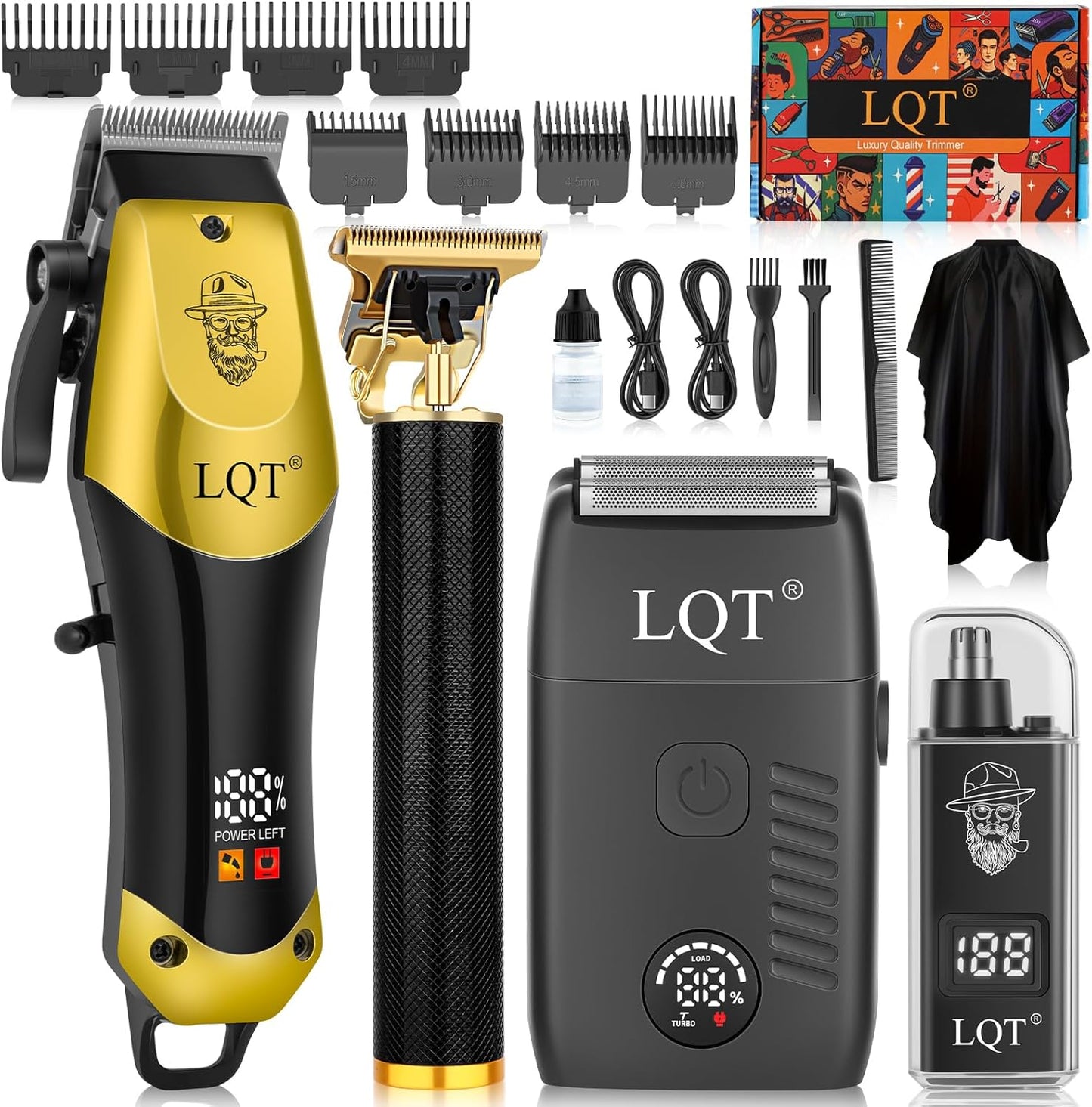 Hair Clippers for Men - Cordless Grooming Kit with LED Display | 4-Piece Rechargeable Set for Home Use (Black Gold)