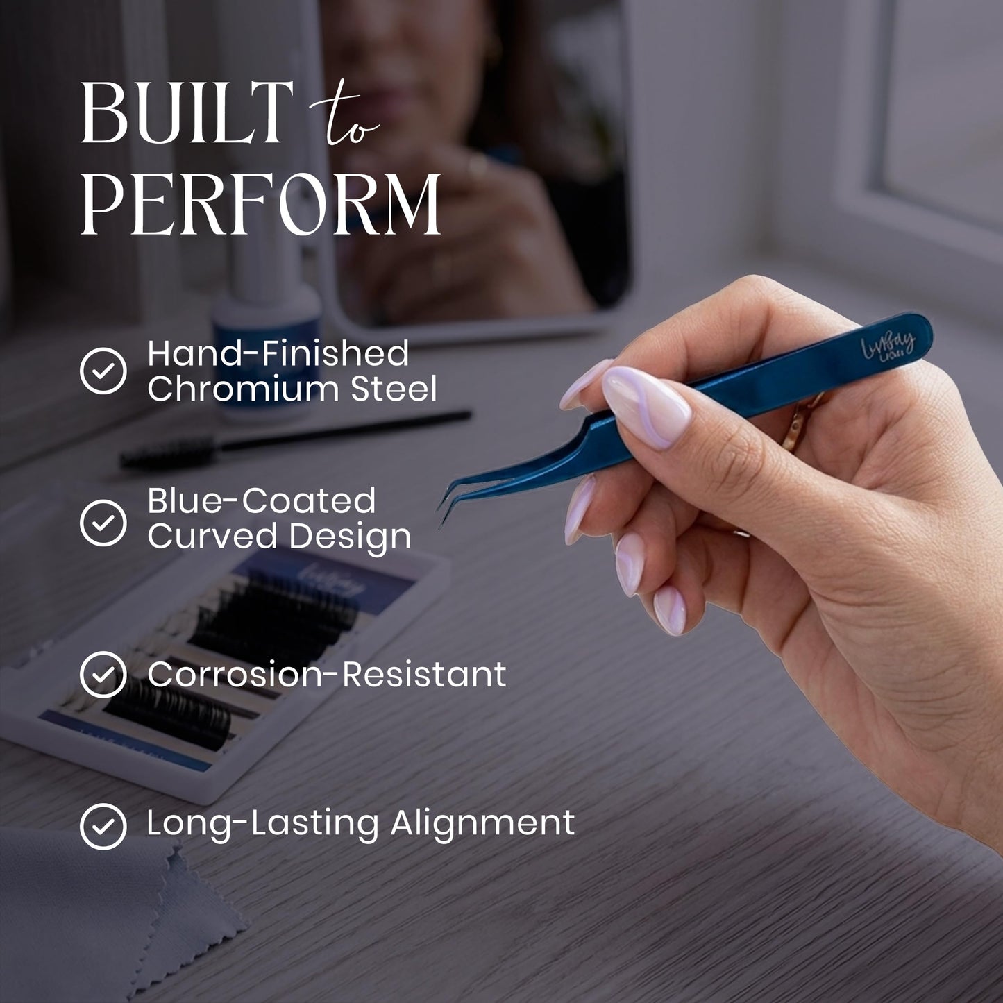 LivBay Lash Blue Magic Volume Lash Extension Tweezers, Stainless Steel Curved Tip Eyelash Extension Applicator Tool for Volume, Mega Volume & Classic Lashes, Professional Lash Artist Tool
