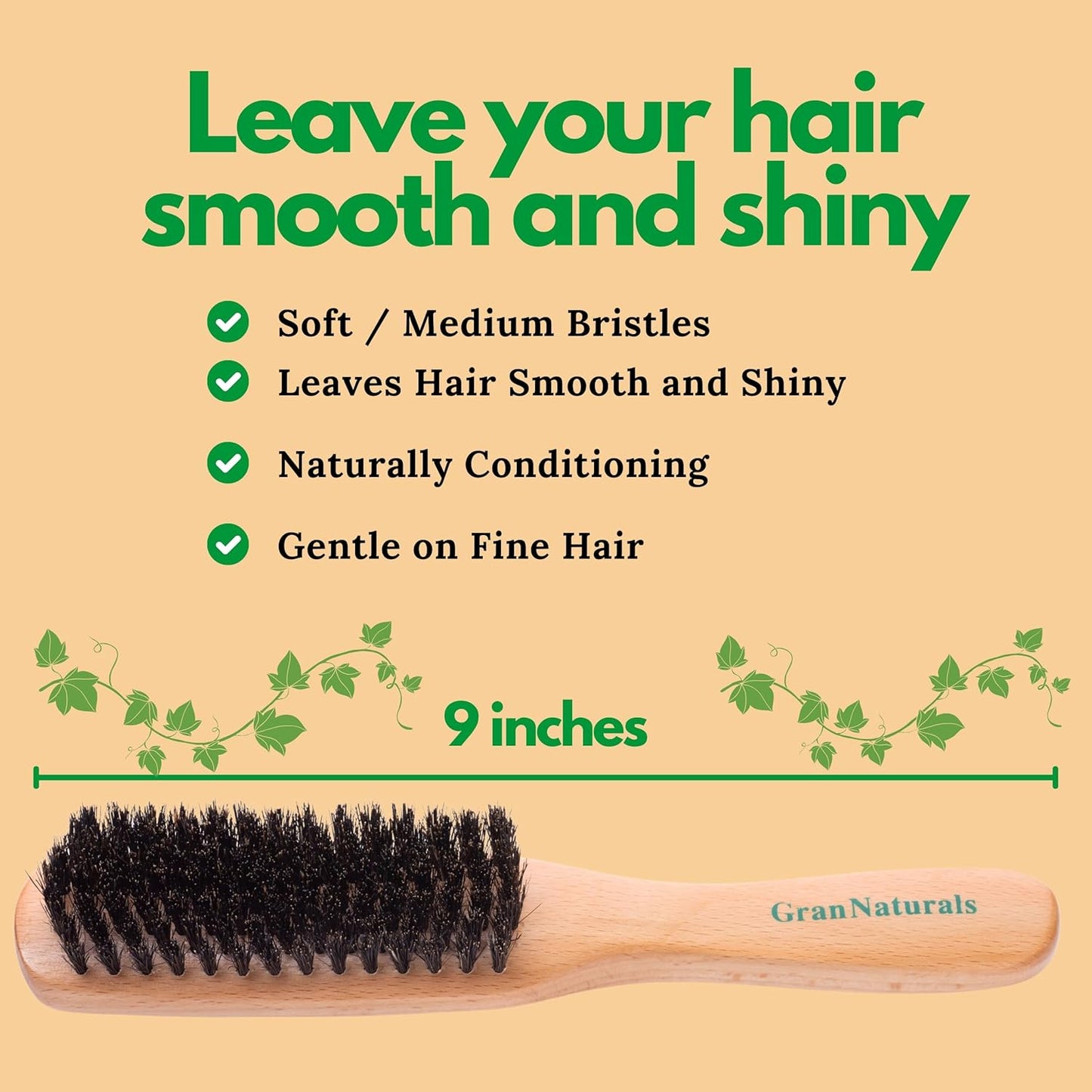GranNaturals Boar Bristle Hair Brush - Large Smoothing Brush for Sleek, Frizz-Free Styles | Unisex Hair Care Tool