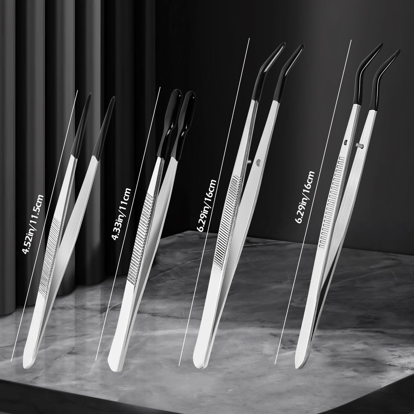 CKKAPTURE 4 Pcs Tweezers with Rubber Tips Set - PVC Coated Precision Tweezers for Crafting, Jewelry, Electronics, and Lab Work