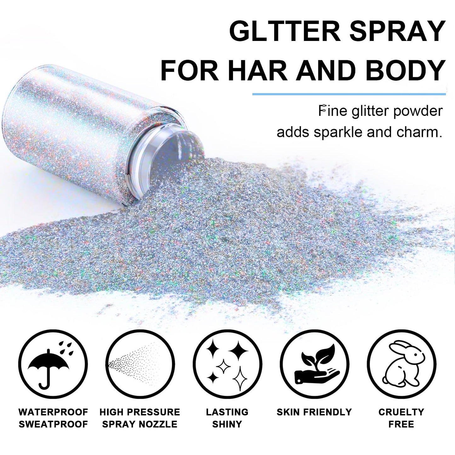 Hair and Body Glitter Spray, Glint-Rainbow Hair Glitter Extra Fine Face Shimmer Powder for Clothes, Festival Loose Sparkle Powder for Rave Clothes Nail Art Easter Halloween Crafts (Glint-Rainbow)