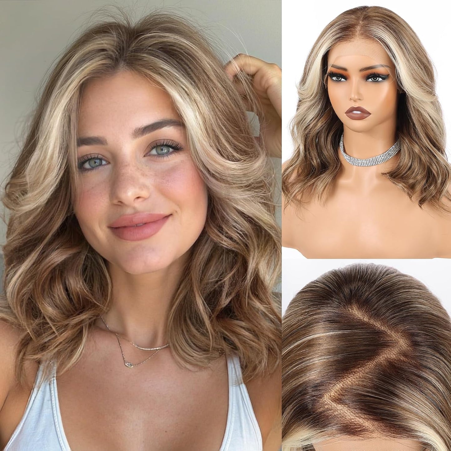 HD Lace Front Wig - 16-Inch Heat Resistant Synthetic Wavy Hair for Women | Shoulder Length Glueless Wig in Gray