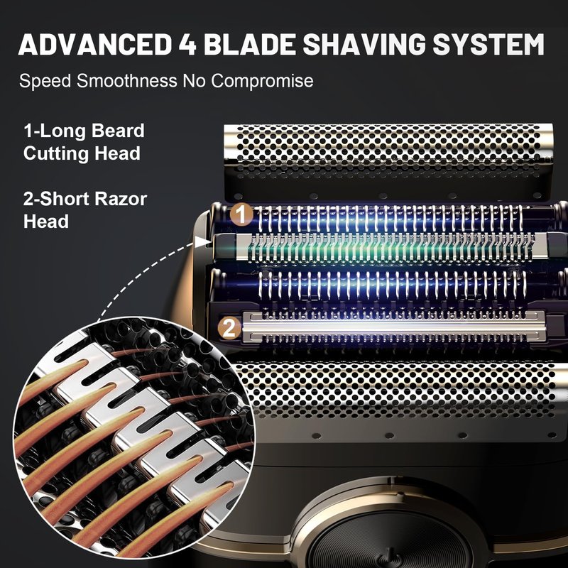 Welclux Rechargeable Electric Razor for Men: Mini Foil Shavers for Men with 4 Floating Blades - Dual-Speed & LED Display, 120Min Runtime, IPX7 Waterproof Face Shaver, USB-C