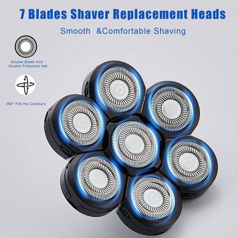 7 Head Shaver Replacement Razor Heads for Many Brands Bald Men's Electric Foil Shaver Replacement,Universal Shaver Replacement Blades for Electric Razor for Men Bald and Face (Black 7 Head/2PCS)