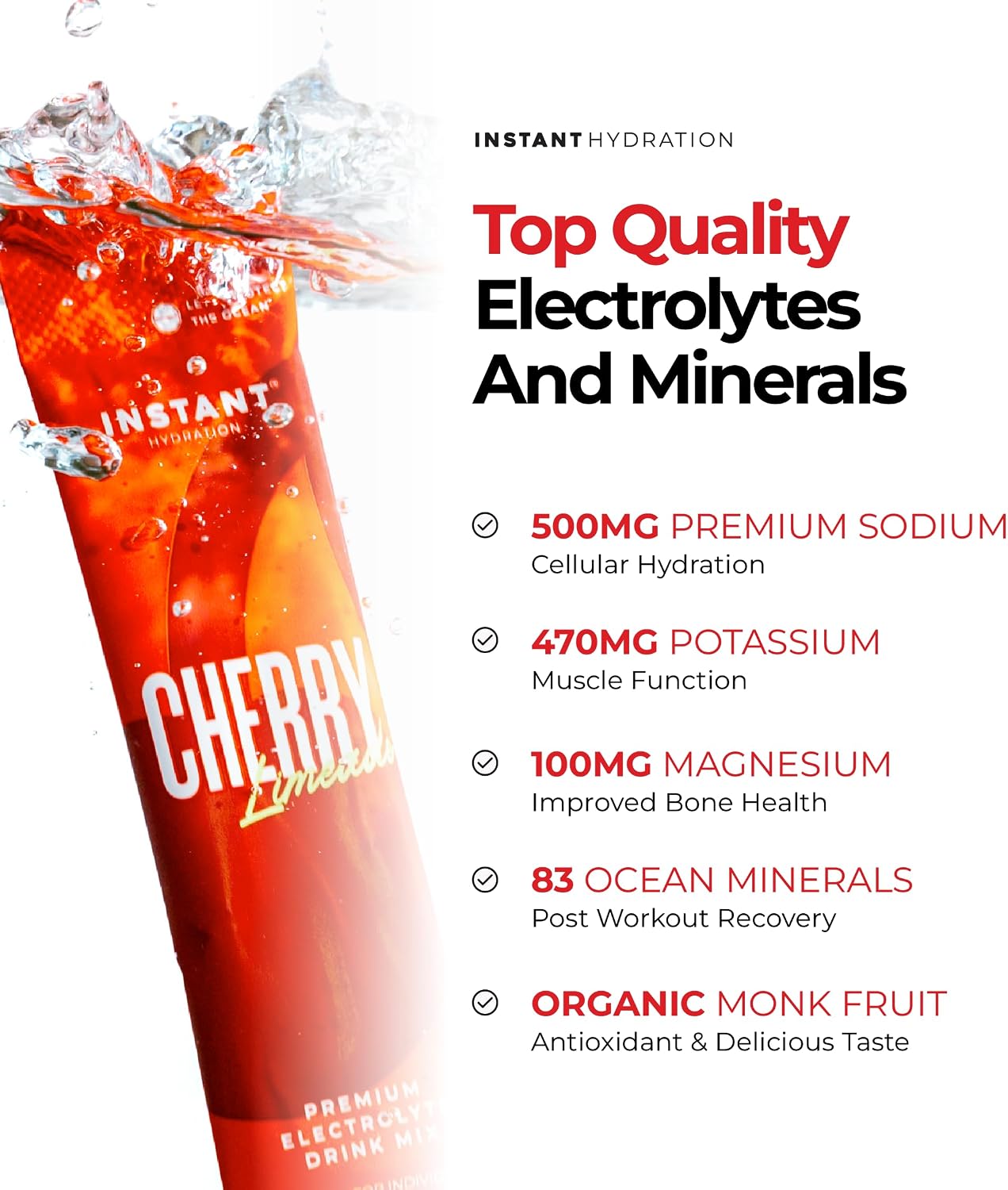 Electrolyte Drink Mix - Instant Hydration Sugar Free Cherry Limeade Powder Packets | 20 Travel Sticks for Recovery & Muscle Support