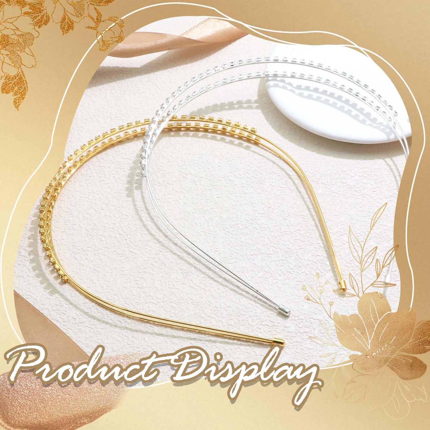 STGDAK Rhinestone Headband For Women Gold Headbands Bridal Metal Head Band Double Rows Crystal Diamond Hairband Silver Hair Hoop Cute Headbands Fashion Hair Jewelry For Wedding Party Prom 2 Pcs