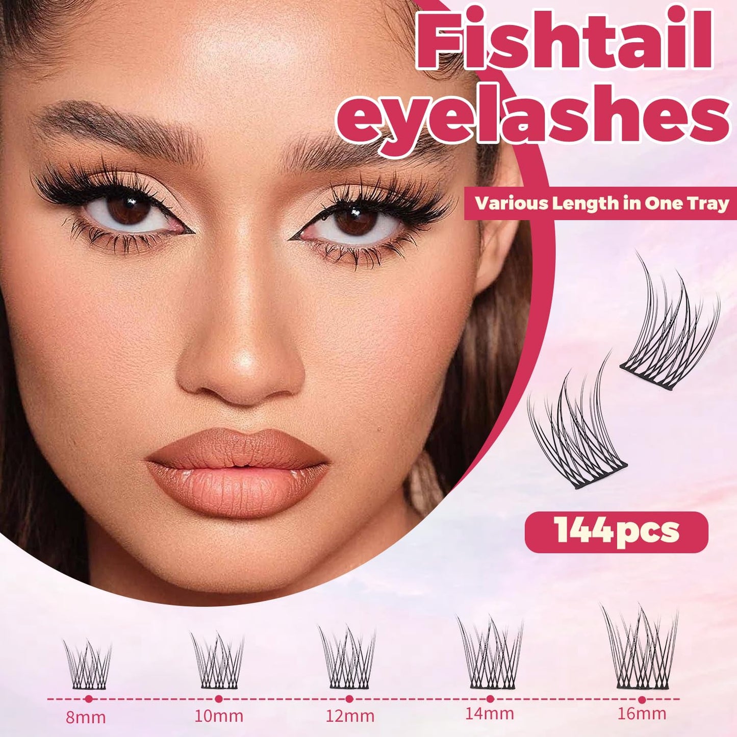 Manga Lash Clusters Kit - Spiky Eyelash Extensions with Bond & Seal | 144 Pcs Fishtail Design