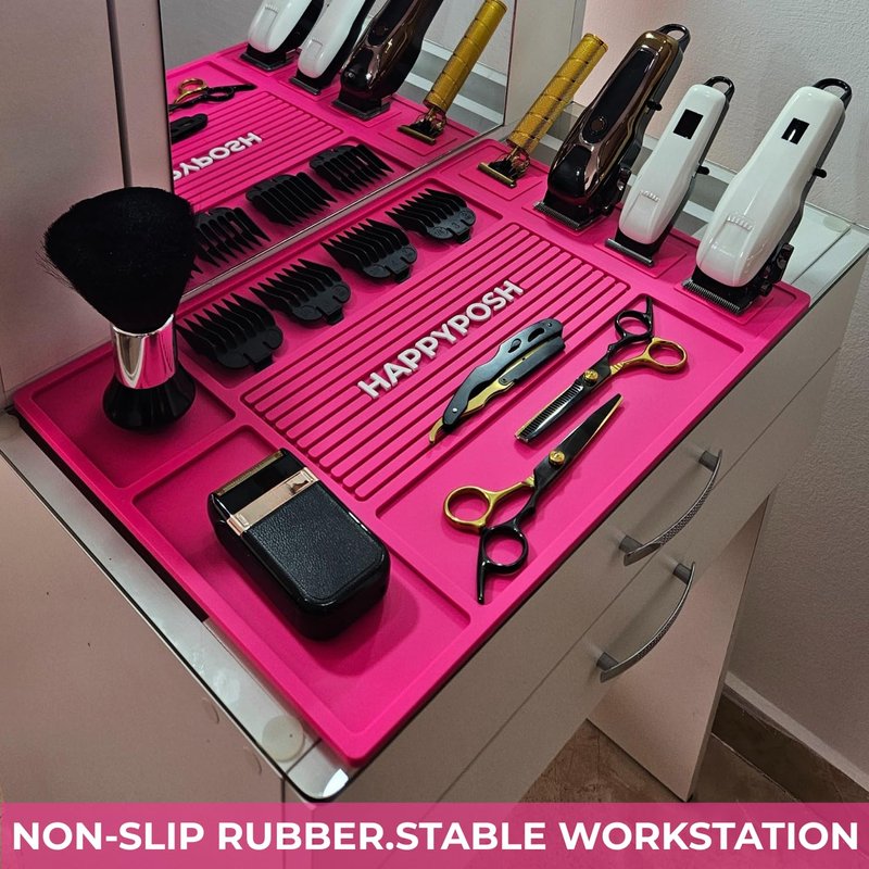 Magnetic Barber Mat, Magnetic Barber Mats For Clippers and Supplies, Barbershop Pad for Station, Beauty Salon Table Matt, Barbering Tool Organizer for Pro Hairstylist, Pink