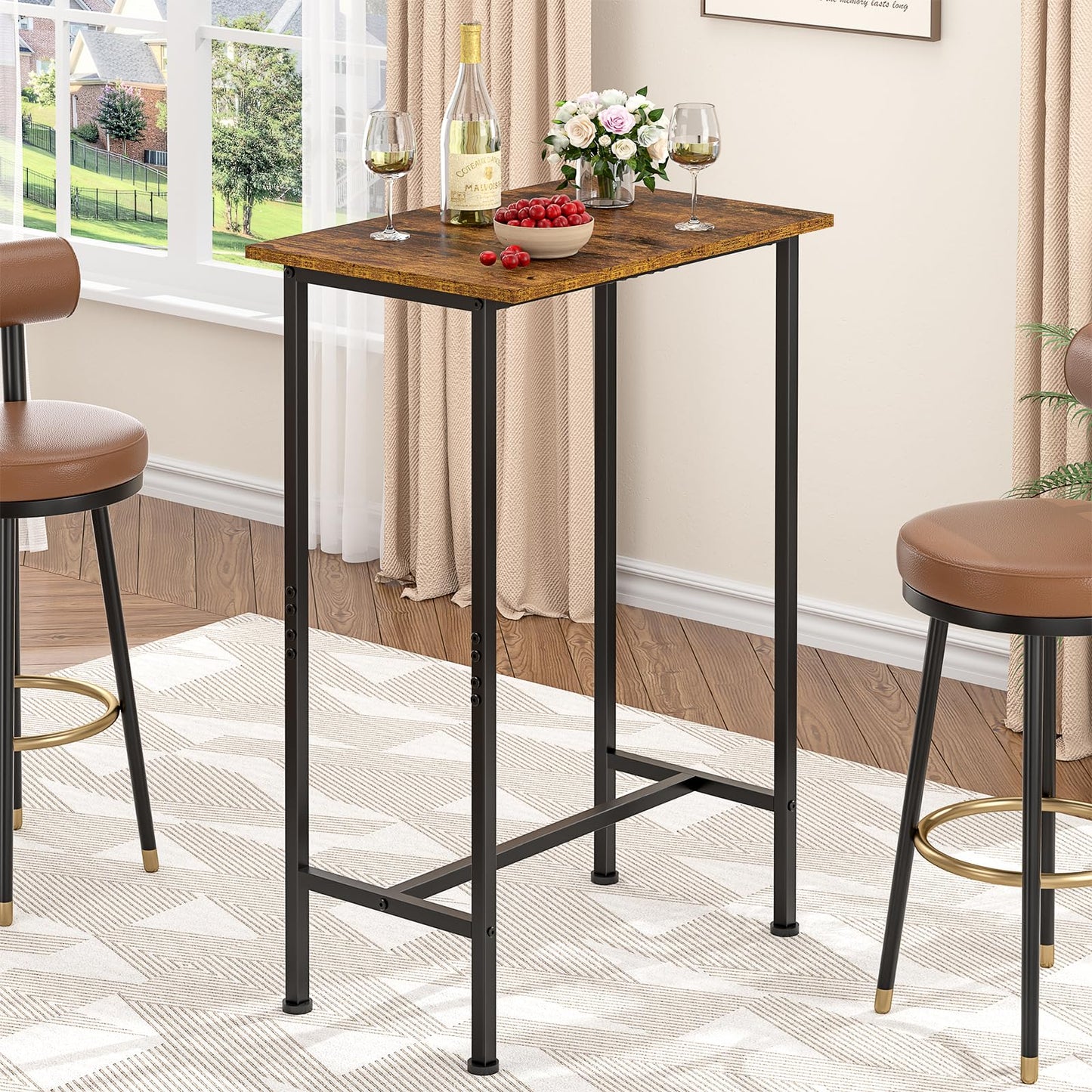 DAOUTIME Bar Height Table, Compact Bar Table, Counter Height Kitchen Dining Table for Apartment Breakfast Nook Home Bar, Sturdy Metal Frame, Small Console Table for Narrow Spaces