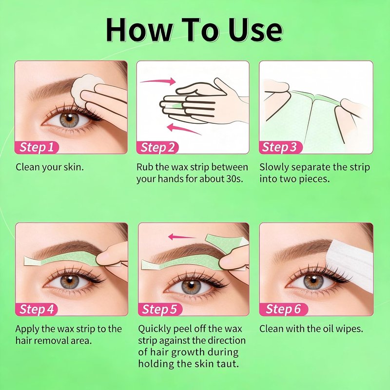 Eyebrow Wax Strips - 64 Pcs Natural Aloe Formula for Sensitive Skin | Hair Removal for Face, Upper Lip & Cheeks
