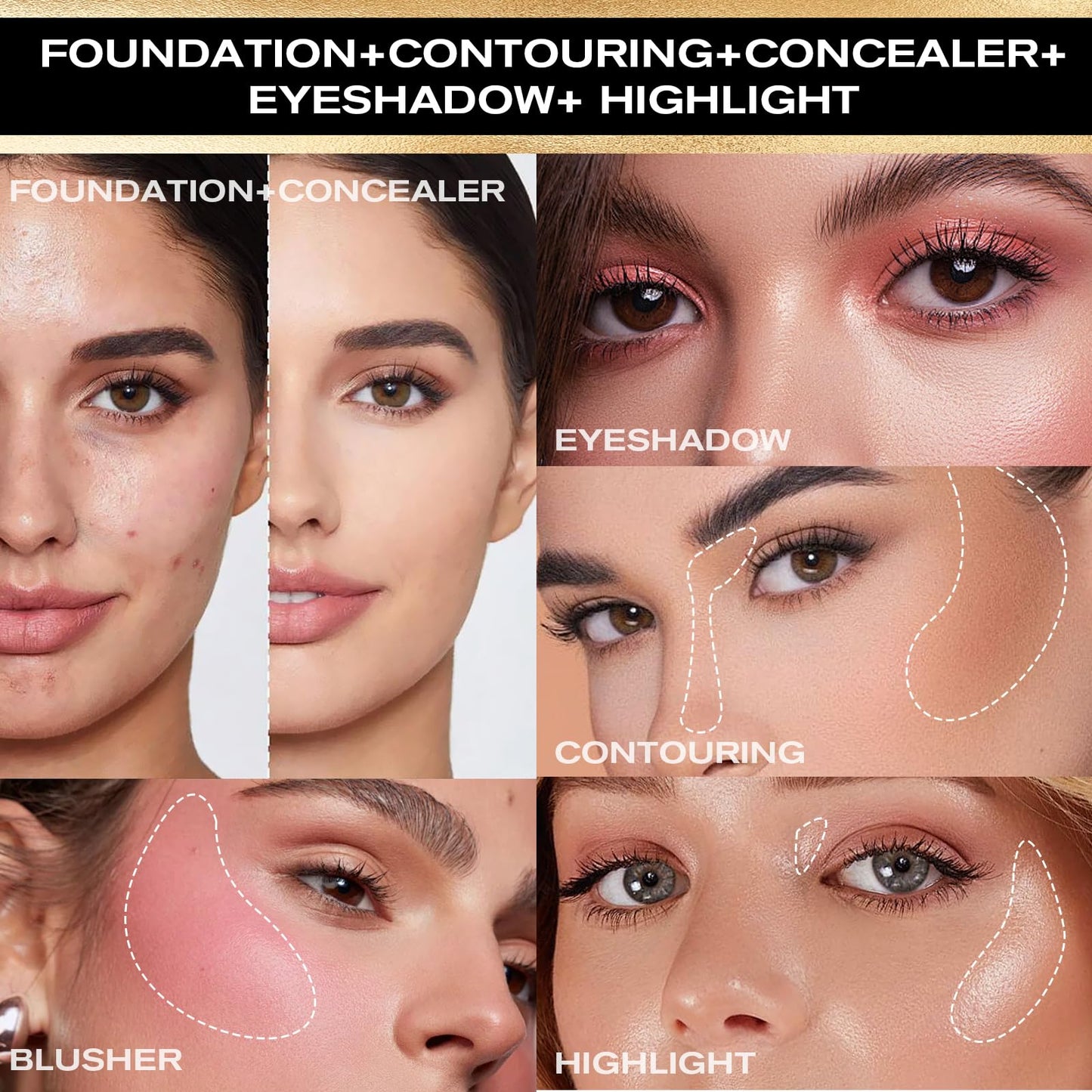All-in-One 16 Color Makeup Palette, Highlighter Concealer Eyeshadow Blush