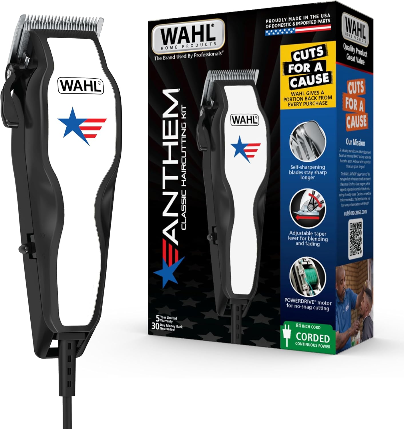 Wahl USA Haircutting Kit - Corded Hair Clipper for Men with No-Snag Blades & Adjustable Fade Lever | Model 3029140