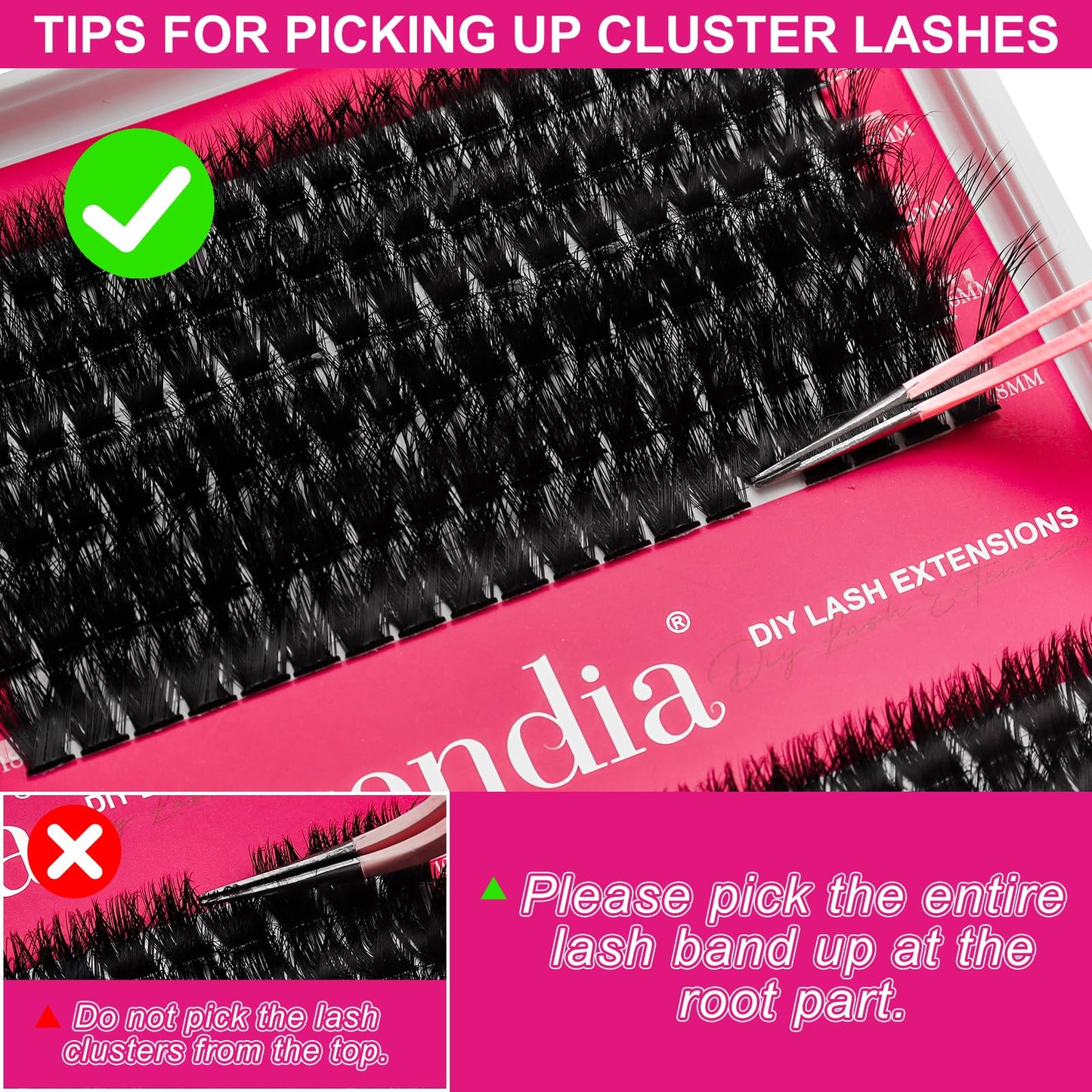Fowendia Lash Clusters Kit Fluff 80D 100D Individual Lashes D-Curly Cluster Eyelash Extensions 10-18mm DIY Lash Extension Kit Lash Bond and Seal Waterproof, Lash Applicator, Thick False Eyelashes Kit