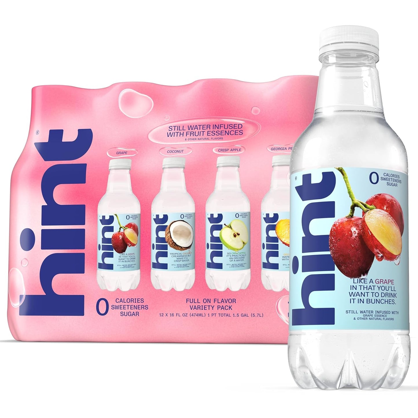 Hint Infused Bottled Water Variety Pack - Sugar-Free, Zero Calorie Natural Flavors | 16 Fl Oz (Pack of 12)