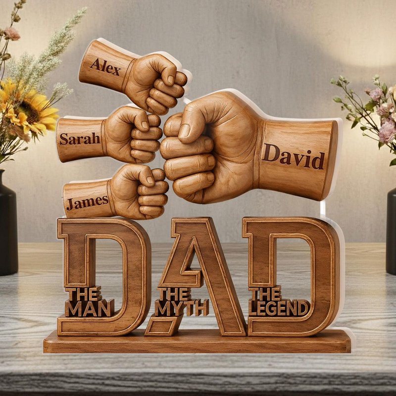 FAMITRENDZ Personalized Dad and Kids Fist Bump Acrylic Plaque, Dad The Man The Myth The Legend Sign, Custom Fathers Day Gift for Daddy, Papa, Grandpa on Christmas, Birthday, Fathers Day Decor