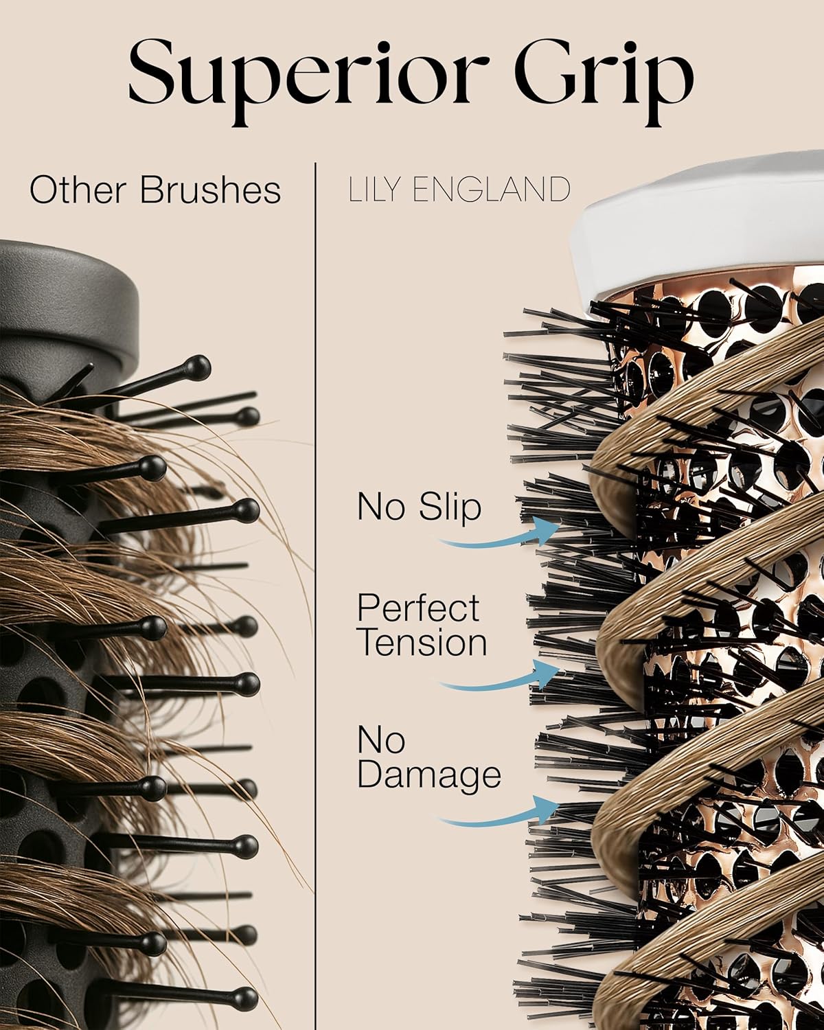 Round Hair Brush Set - 4 Piece Professional Blow Dry Kit with 3 Brushes & Comb | Ideal Beauty Gift for Women - White