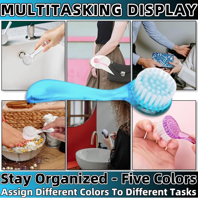 Soft Nail Dust Cleaning Brush 5Pcs Handle Grip Fingernail Brush Nail Dust Brush Manicure Pedicure Tools Women Men Home Salon（multicolor）