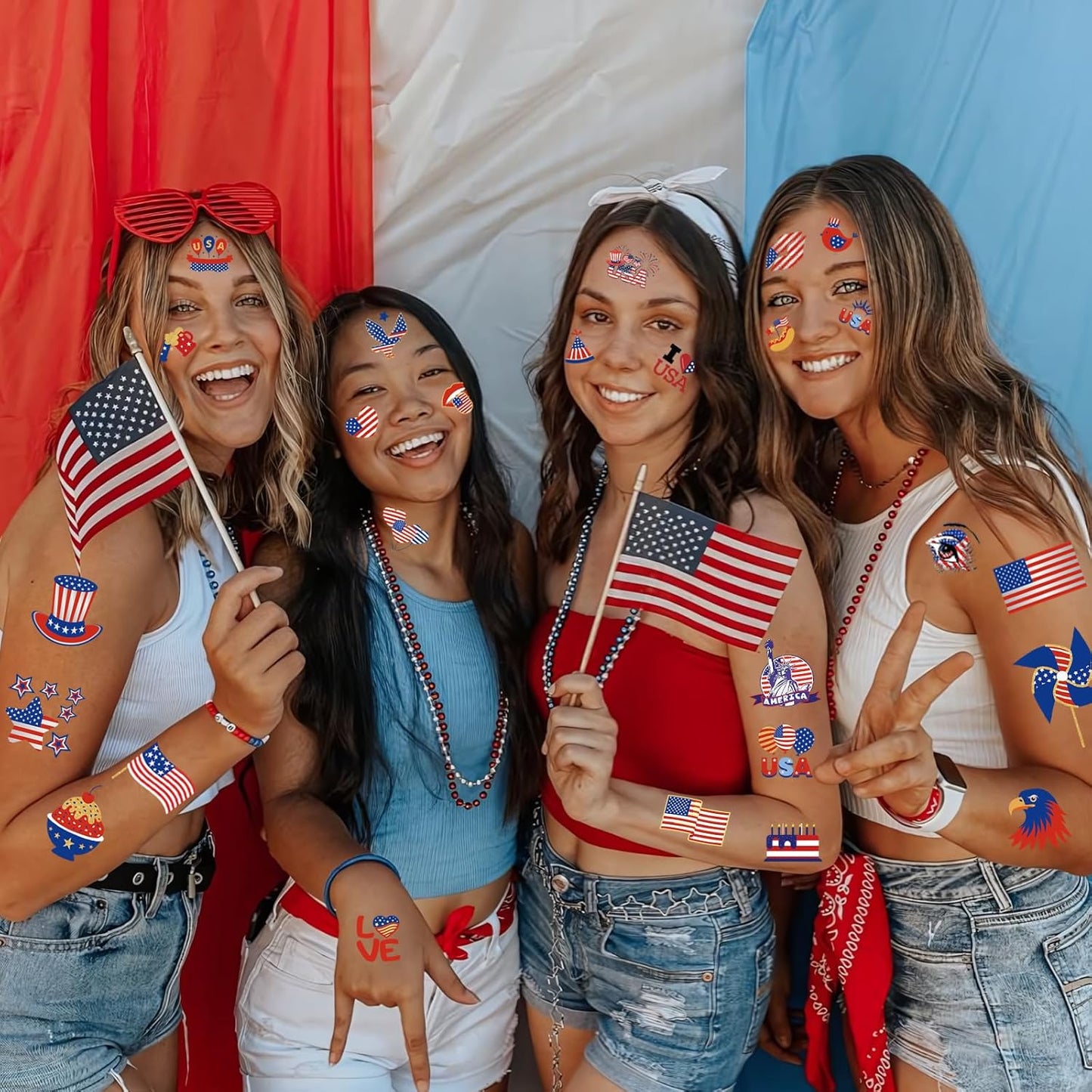 Patriotic Temporary Tattoos - 180 Pcs Red, White & Blue USA Flag Designs | Perfect for 4th of July Celebrations
