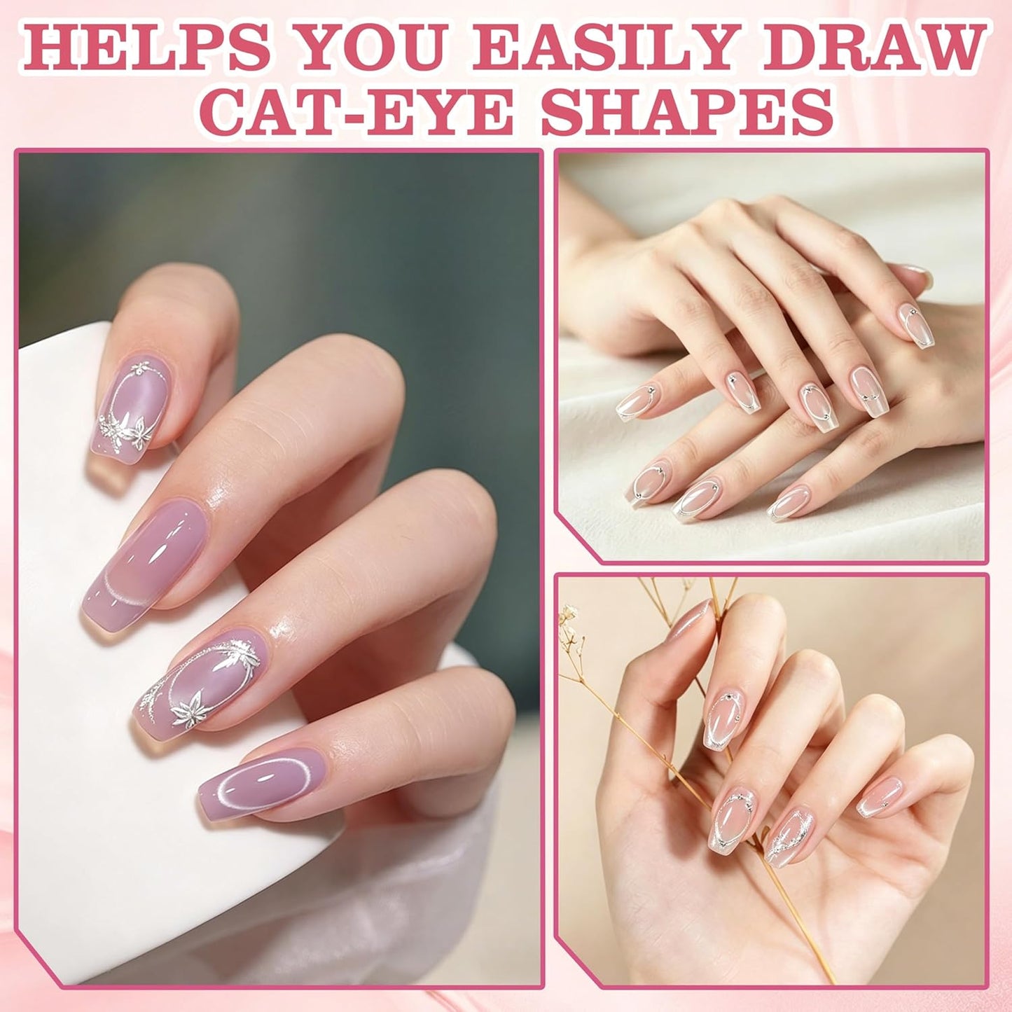Cat Eye Nail Magnet Tool Set - Ring-Shaped & French Y Design | Portable for DIY Nail Art (2 Pieces)