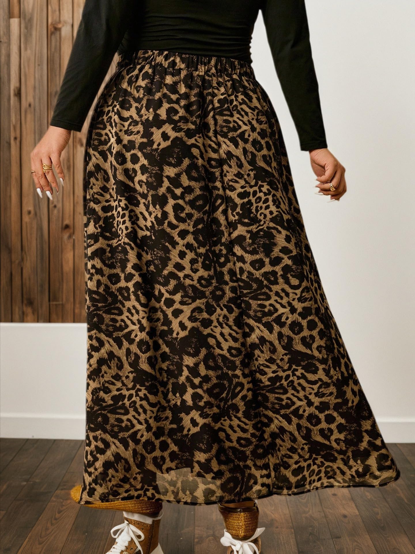 Women’s High Waist Maxi Skirt Floral Print Side Slit Straight Skirt Boho Casual Summer Vacation Beach Long Skirt Black