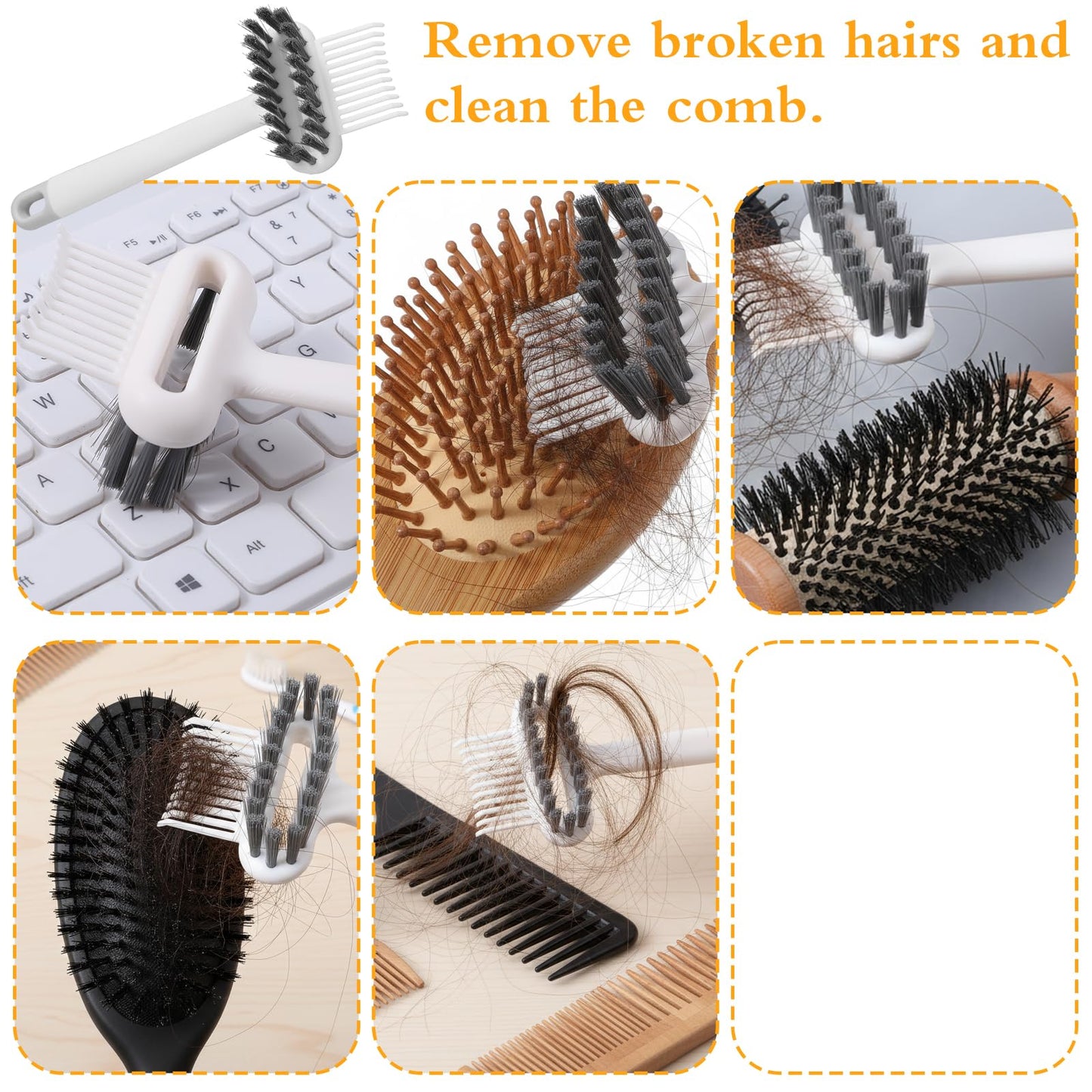 Hair Brush Cleaner, 2-in-1 Portable Hairbrush Cleaning Tool White Comb Cleaner for Home Salon Travel, Removes Hair & Dust from Combs