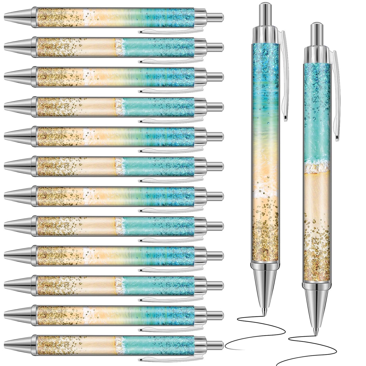 Motipuns 24 Pcs Beach Teal Pens Bulk Ocean Teachers Appreciation Week Gifts Tropical Seashell Theme Ballpoint Thank You Gifts for Woman Teacher Coworker Staff Office School Writing Stationary