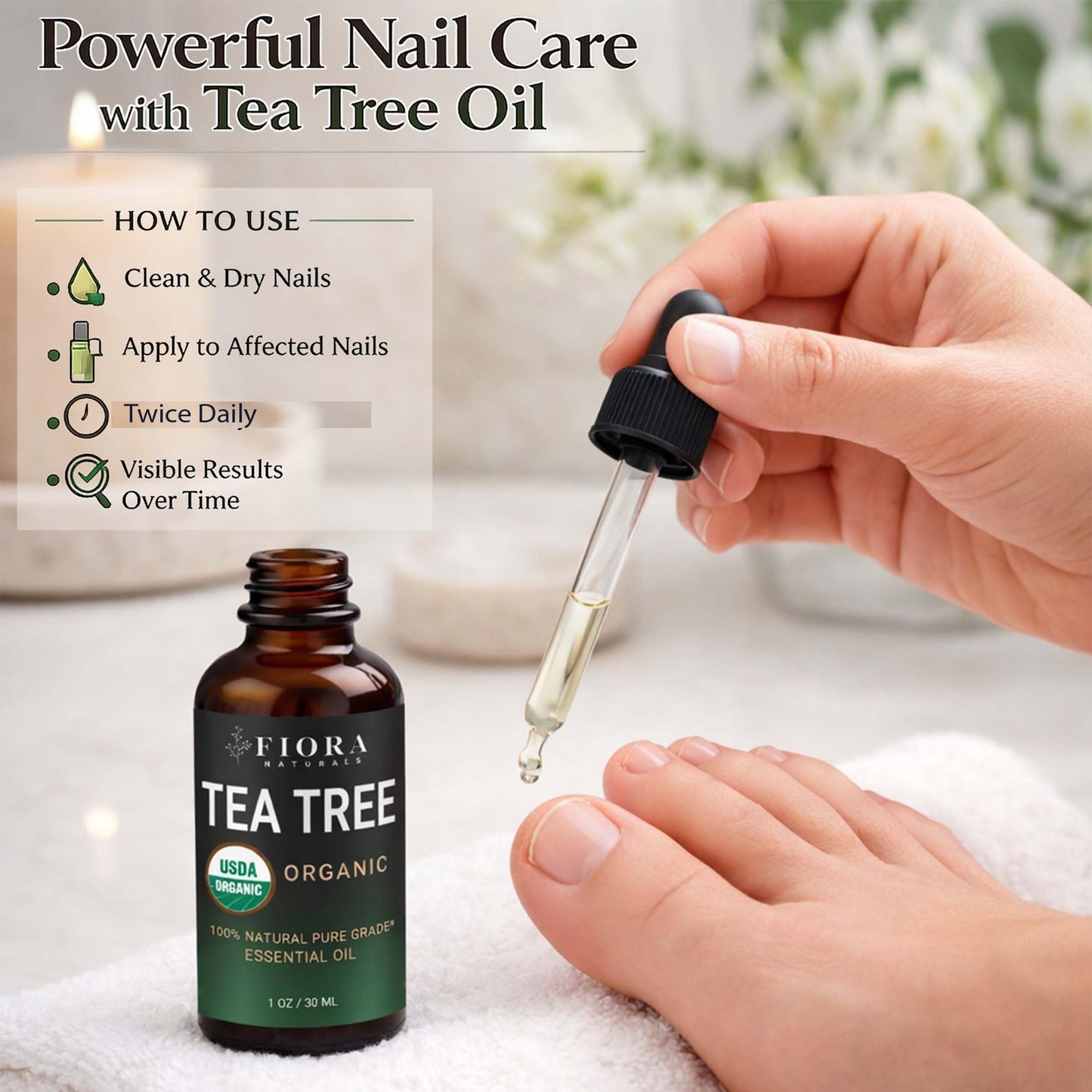 Fiora Naturals Tea Tree Oil, 100% Pure Organic Tea Tree Essential Oil 1 oz
