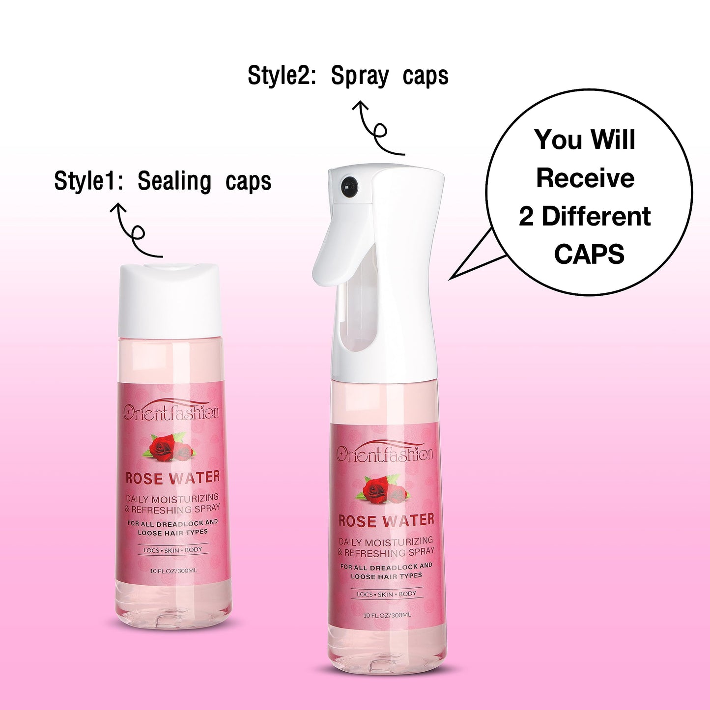 Orientfashion 10 Fl Oz Rose Water Spray for Locs, Loc Moisturizer Refreshing Spray Rosewater Hair Scalp Moisturizer for Hair Care and Maintenance, Castor Oil