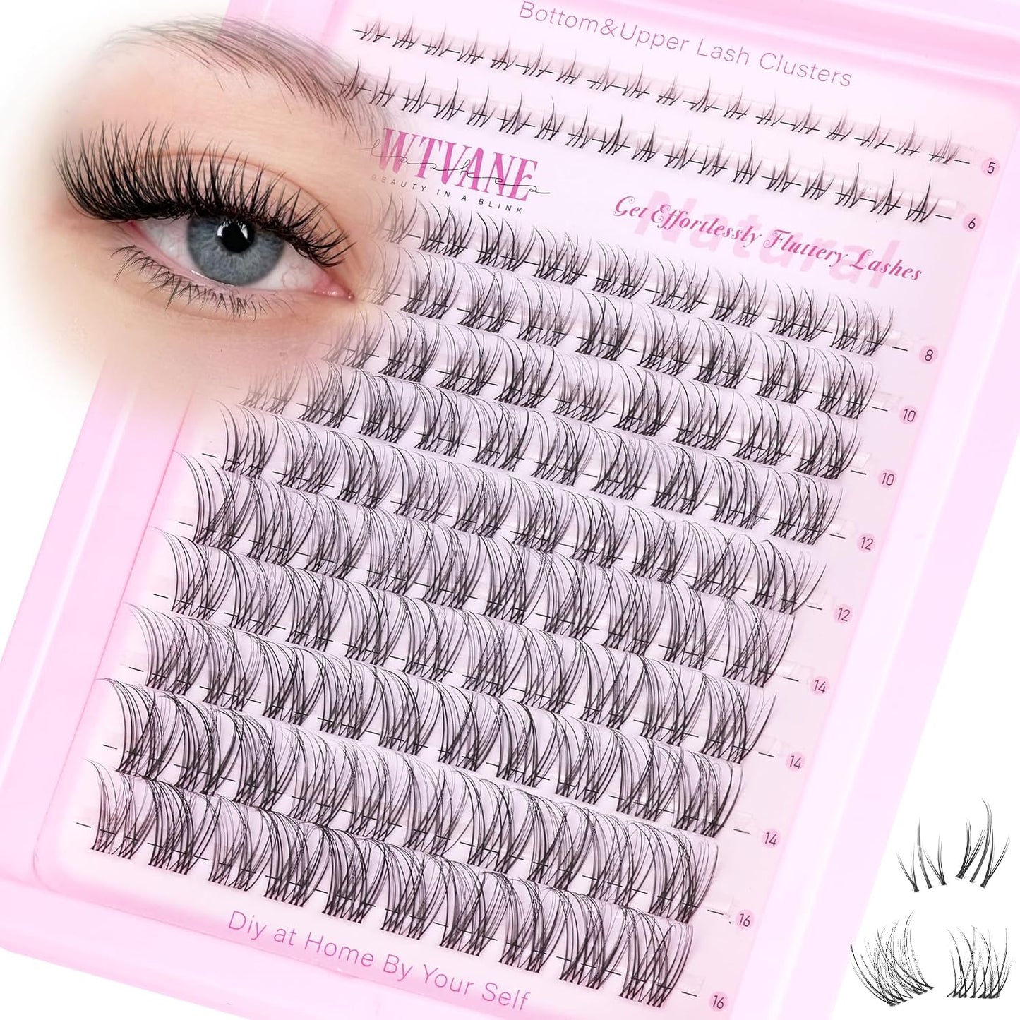 Natural Lash Clusters - Wispy Eyelash Extensions 240 Pcs | Short 8-10-12mm Individual Lashes for Beginners, Glasses Friendly
