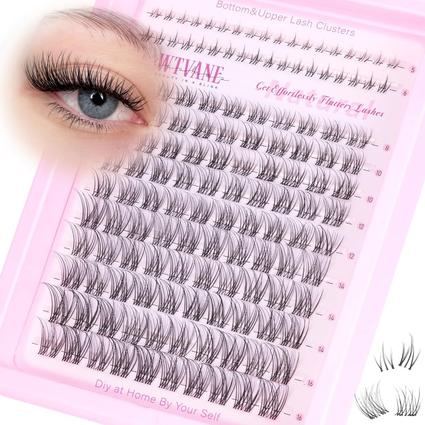 Natural Lash Clusters - Wispy Eyelash Extensions for DIY Glam | 8-14mm Lengths with 6mm Bottom Lashes