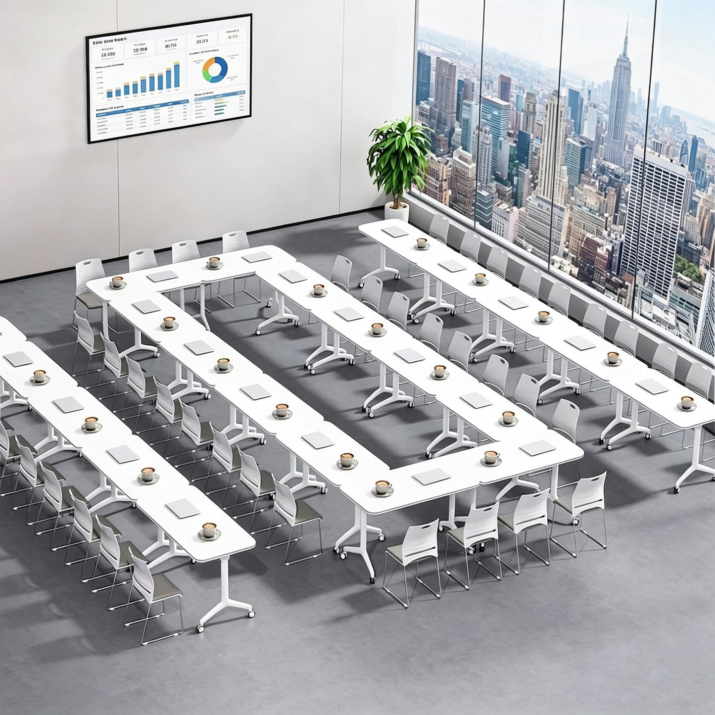 LDIW 6 Pack Folding Conference Table, Heavy-Duty Training Table with Wheels