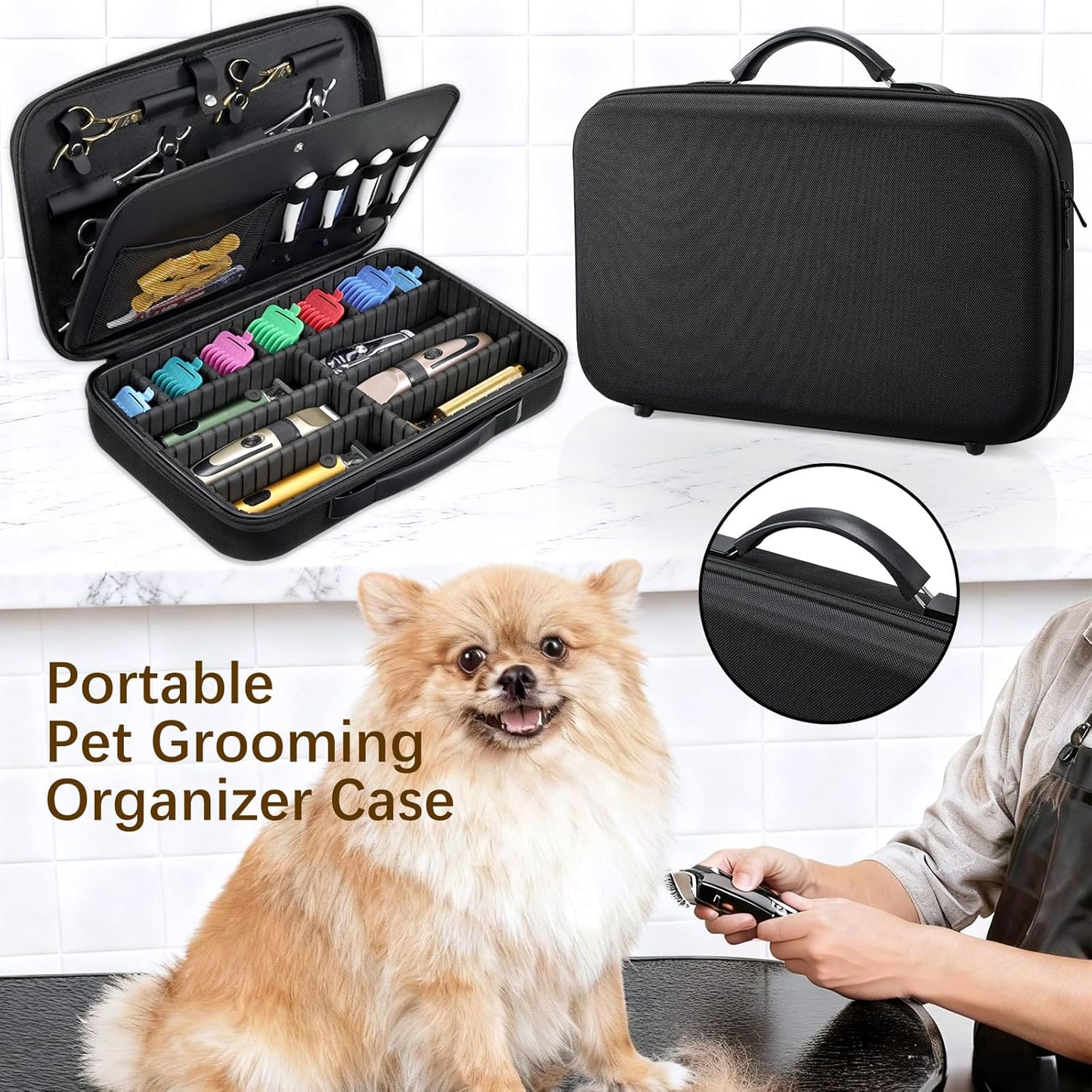 Barber Clippers Case - 17-Inch X-Large Travel Bag for Hair Cutting Supplies | Grooming Organizer for Men & Pets - Black