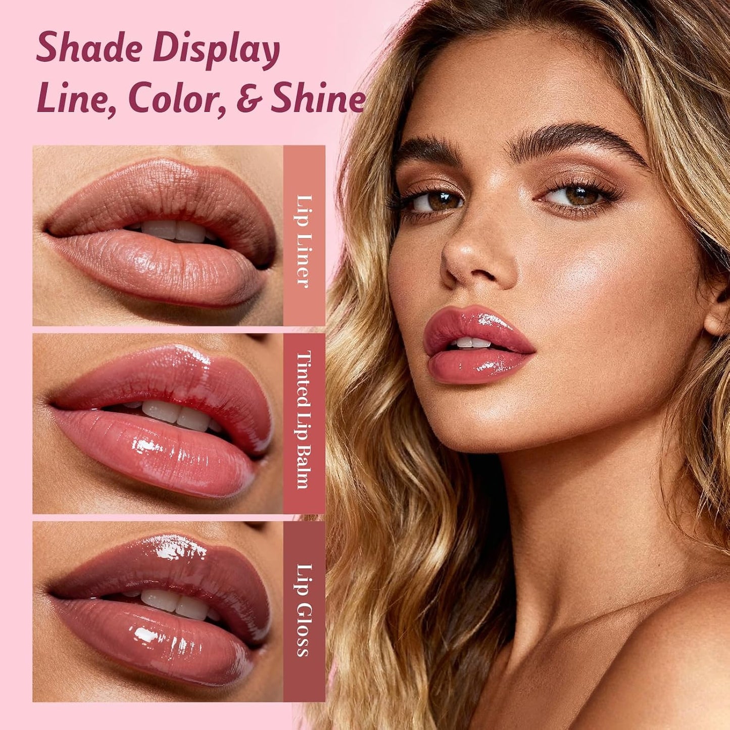 Korean Lip Plumping Kit - 3-Step Waterproof Lip Makeup Set | Non-Sticky, Long-Lasting Satin Finish, Sweet Fig