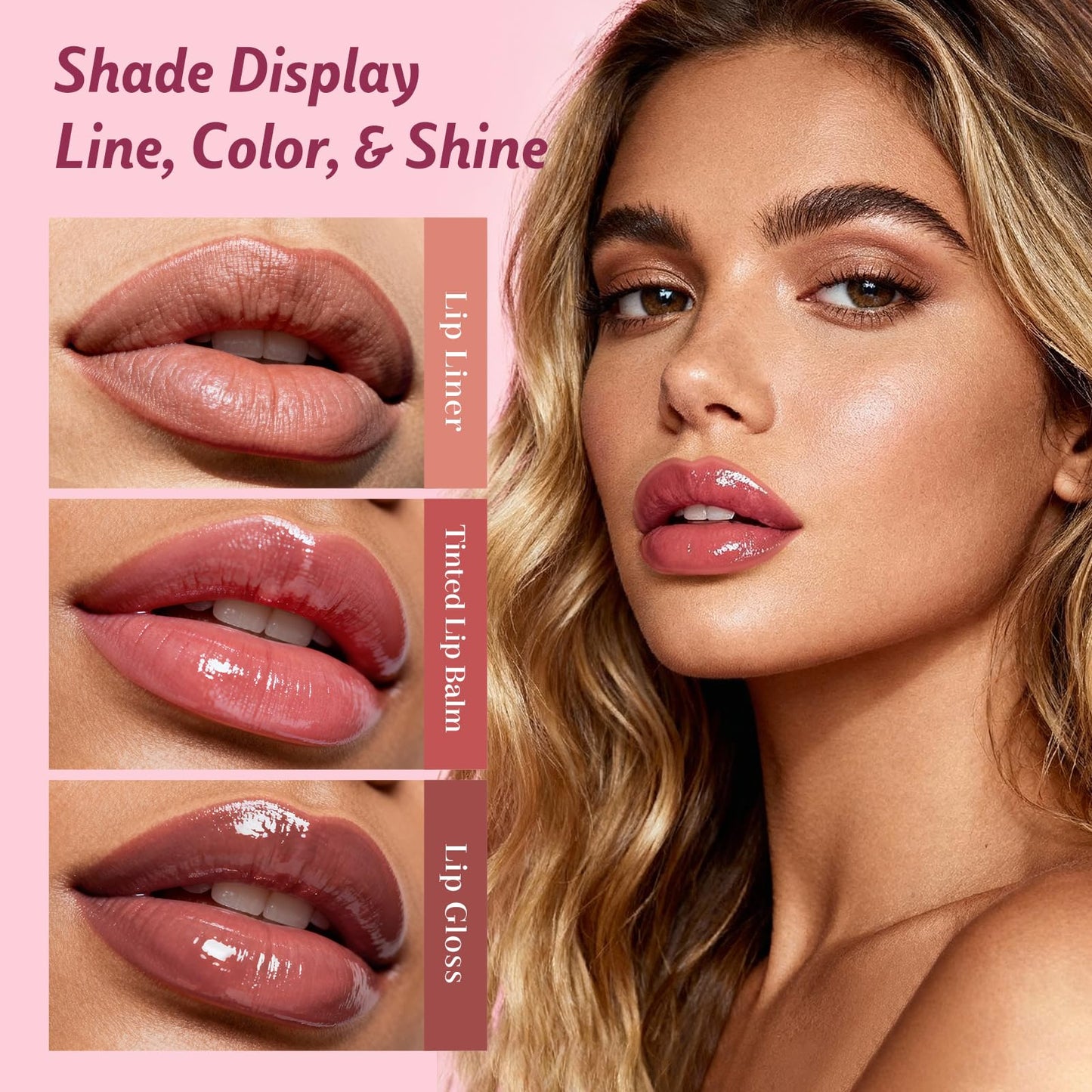 KIMUSE 3 Pack Lip Combo Set, 3-Step Plumping Korean Lip Kit, Waterproof Long-Lasting Satin Finish Lip Makeup Kit, Non-Sticky Lightweight Formula for Plump Hydrated Lips, Gift Ready (Sweet Fig Set)