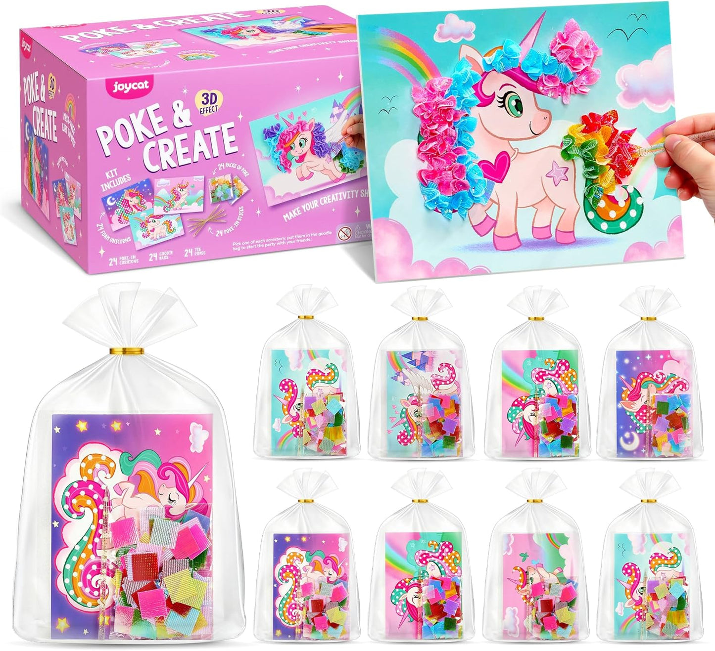 JoyCat Unicorn Party Favors - 24 Pack DIY Poke Art Craft Kits for Kids Ages 4-9 | Birthday Goodie Bags & Classroom Prizes