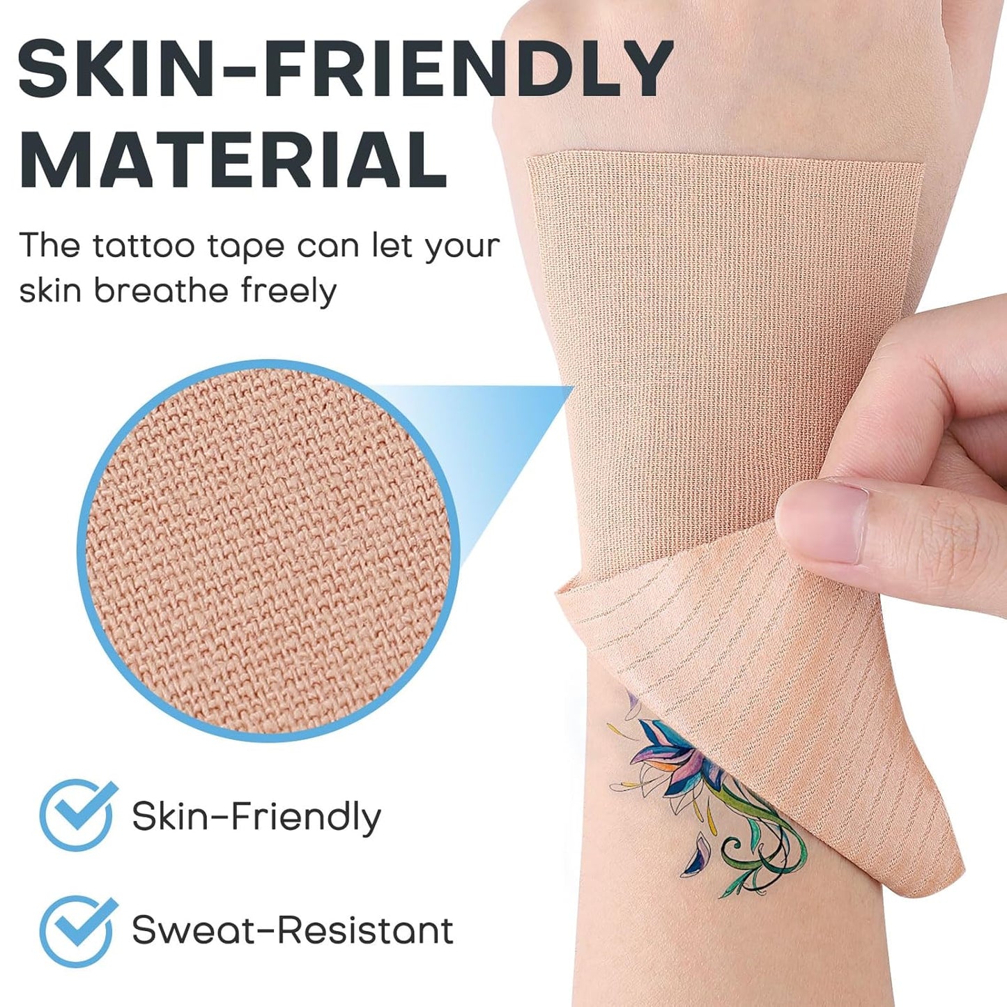 Tattoo Cover Up Tape - 2 Rolls of 3"x16.4ft Water-Resistant Skin Tone Patches | Conceal Tattoos, Scars & Birthmarks - Light Tan