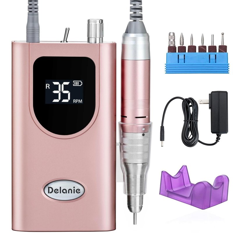Professional Nail Drill - High Torque 35000 RPM Rechargeable Electric Nail File | Portable Acrylic Gel Tool in Rose Gold