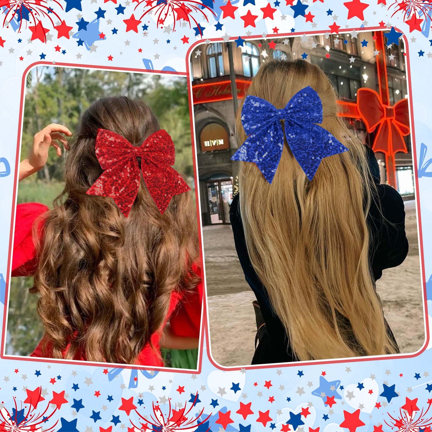 STGDAK Red White Blue Hair Bow 4th of July Bow for Women Girls Patriotic Bowknot Clip Forth of July Big Bows USA Independence Day Hair Accessories for Women Girls 3 Pack