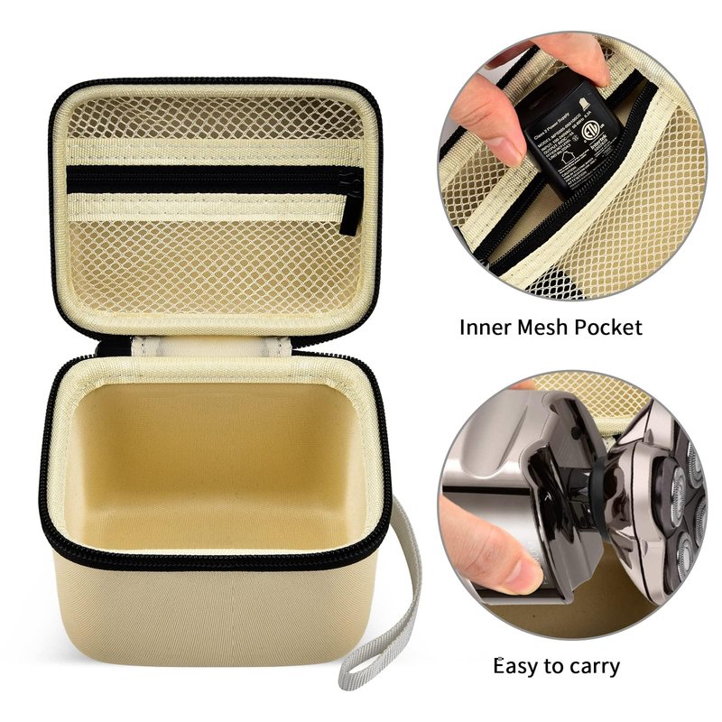 Case for Skull Shaver Electric Pitbull Pro Razor, Hard Travel Rotary Men Head Shavers Beard Trimmer Storage Carrying Box with Zipper Mesh Pocket for Men's Gold Pro Mustache Grooming Kit, Beige-Only