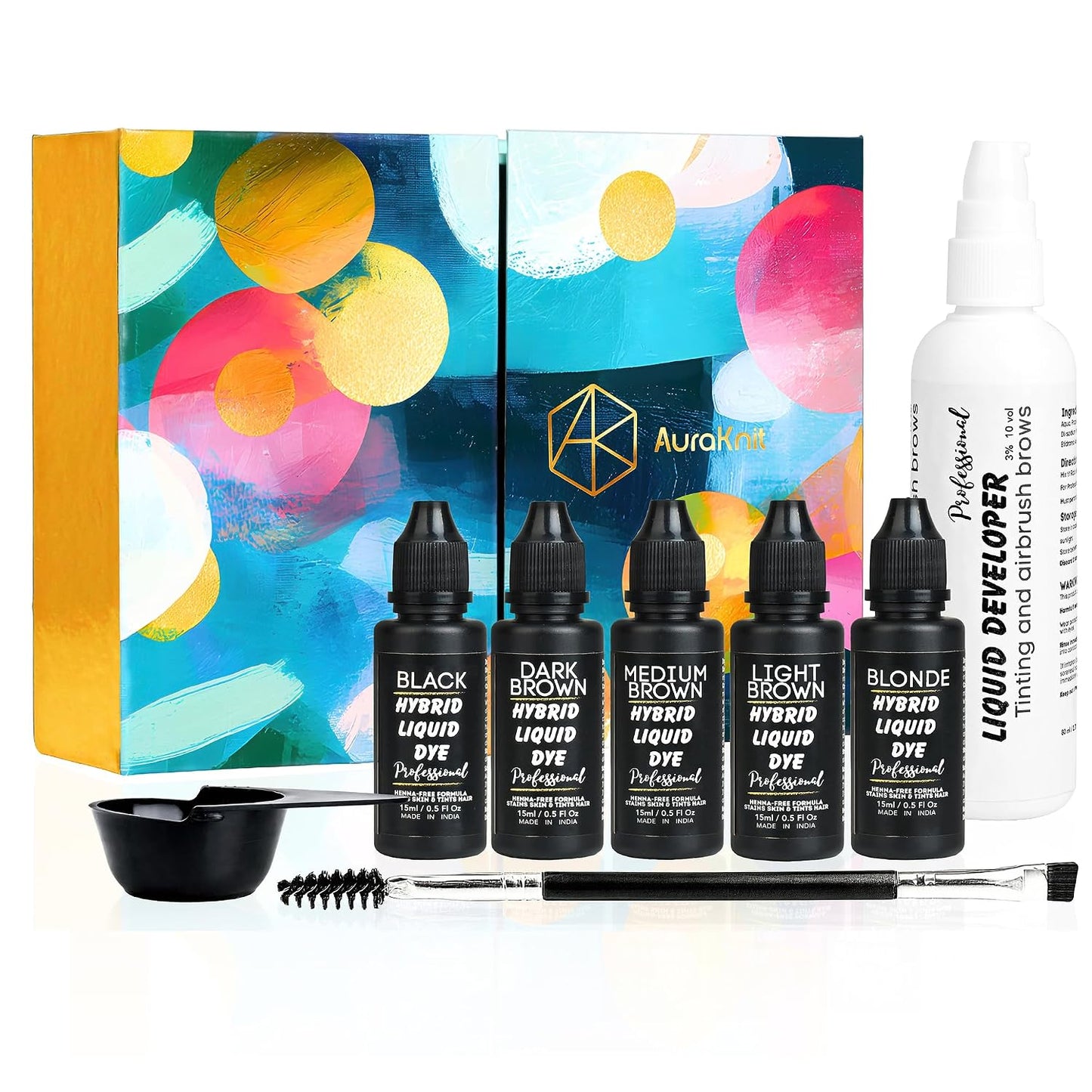 Professional Eyebrow Kit - Hybrid Liquid Brow Gel in Black & Brown | Includes Precision Brow Brush