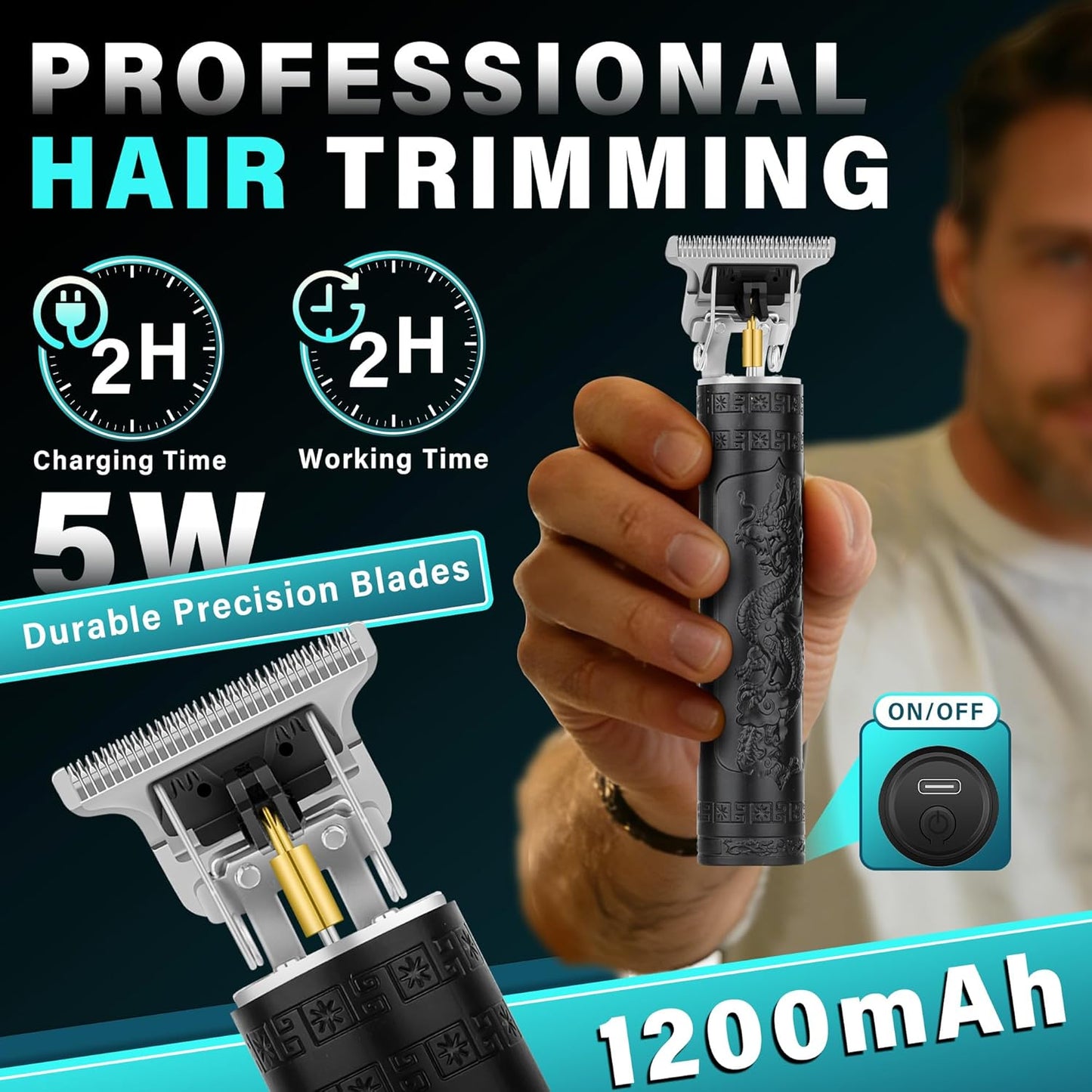 Beard Trimmer Kit - Mustache & Nose Hair Grooming | Wet/Dry Battery Operated