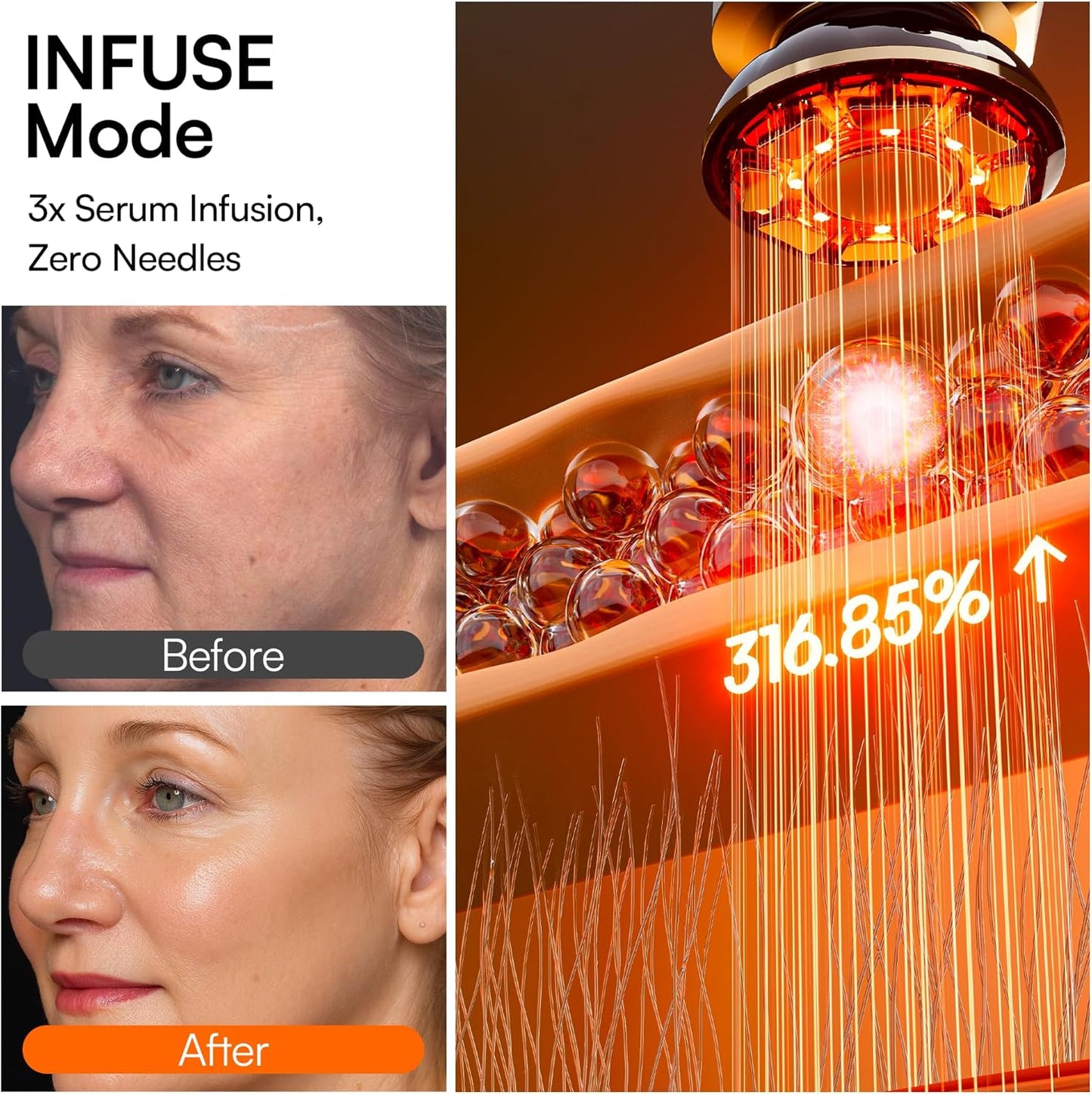 INIA 3-in-1 Red Light Therapy Device - Anti-Aging Face & Neck Tool for Puffiness & Skin Firming | Black