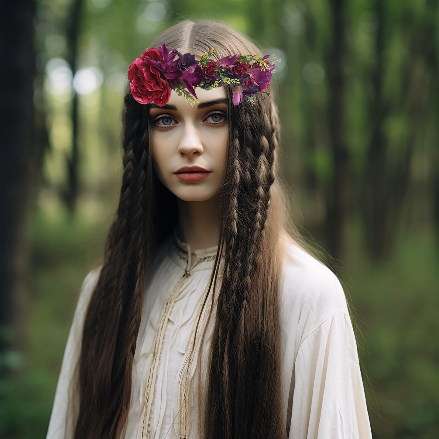 Brikuinr Women Floral Crown Bridal Floral Headband Flower Halo Flower Crown Wedding Party Cosplay Halloween Costume Photos