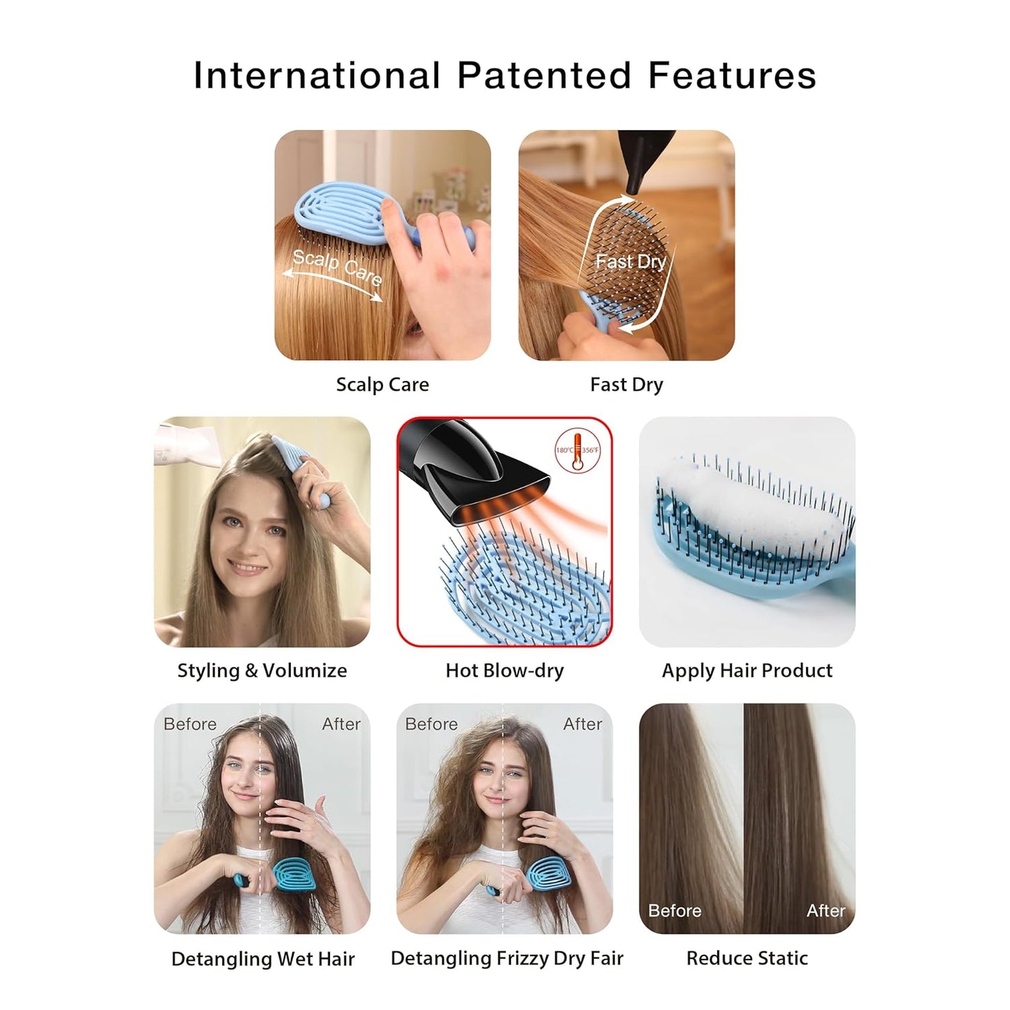 NuWay 4Hair® Travel Brush - U.S. Patented Scalp Care Tool | Heat-Resistant, Wet & Dry Use, Protective Case